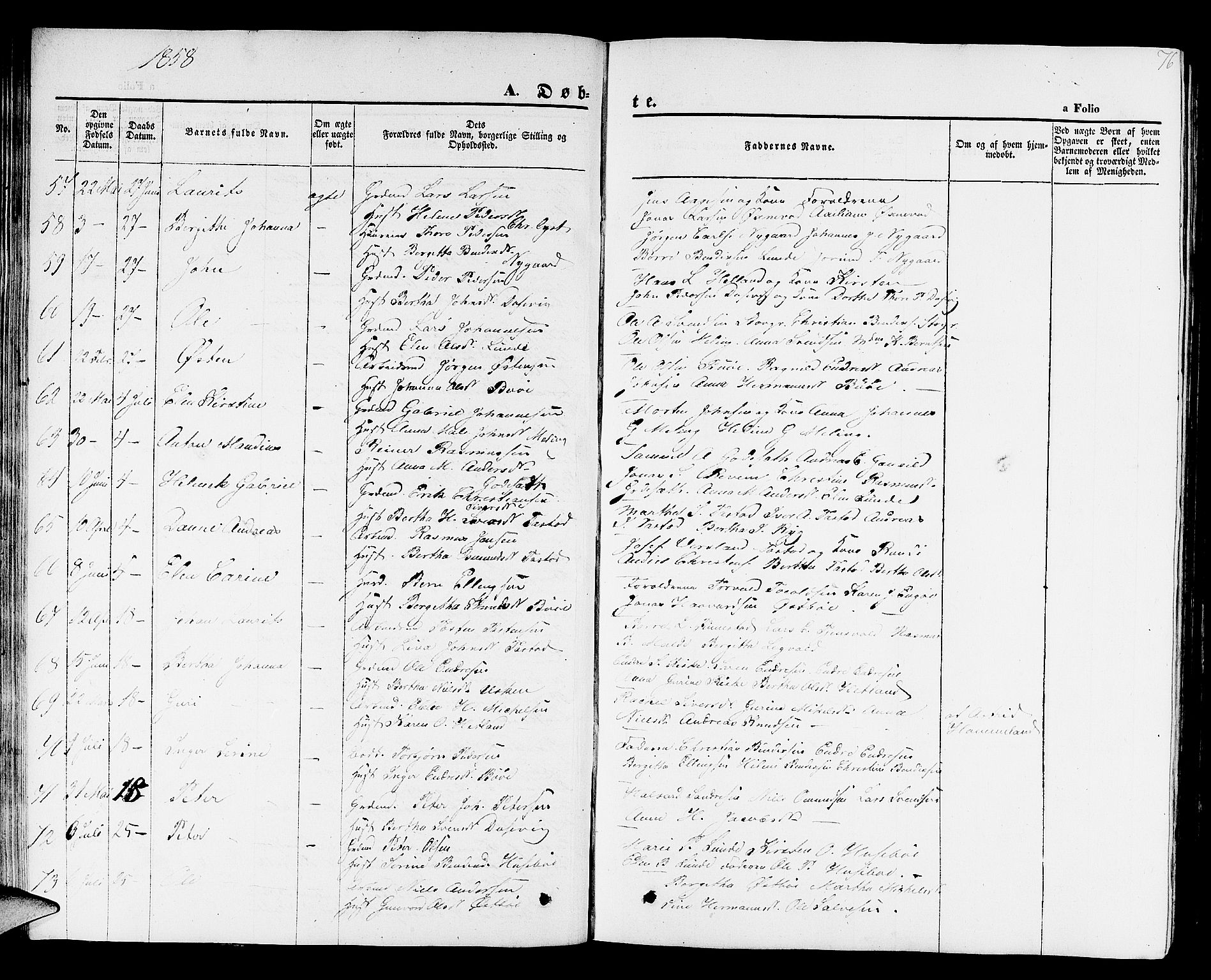 Hetland sokneprestkontor, AV/SAST-A-101826/30/30BB/L0001: Parish register (copy) no. B 1, 1850-1868, p. 76