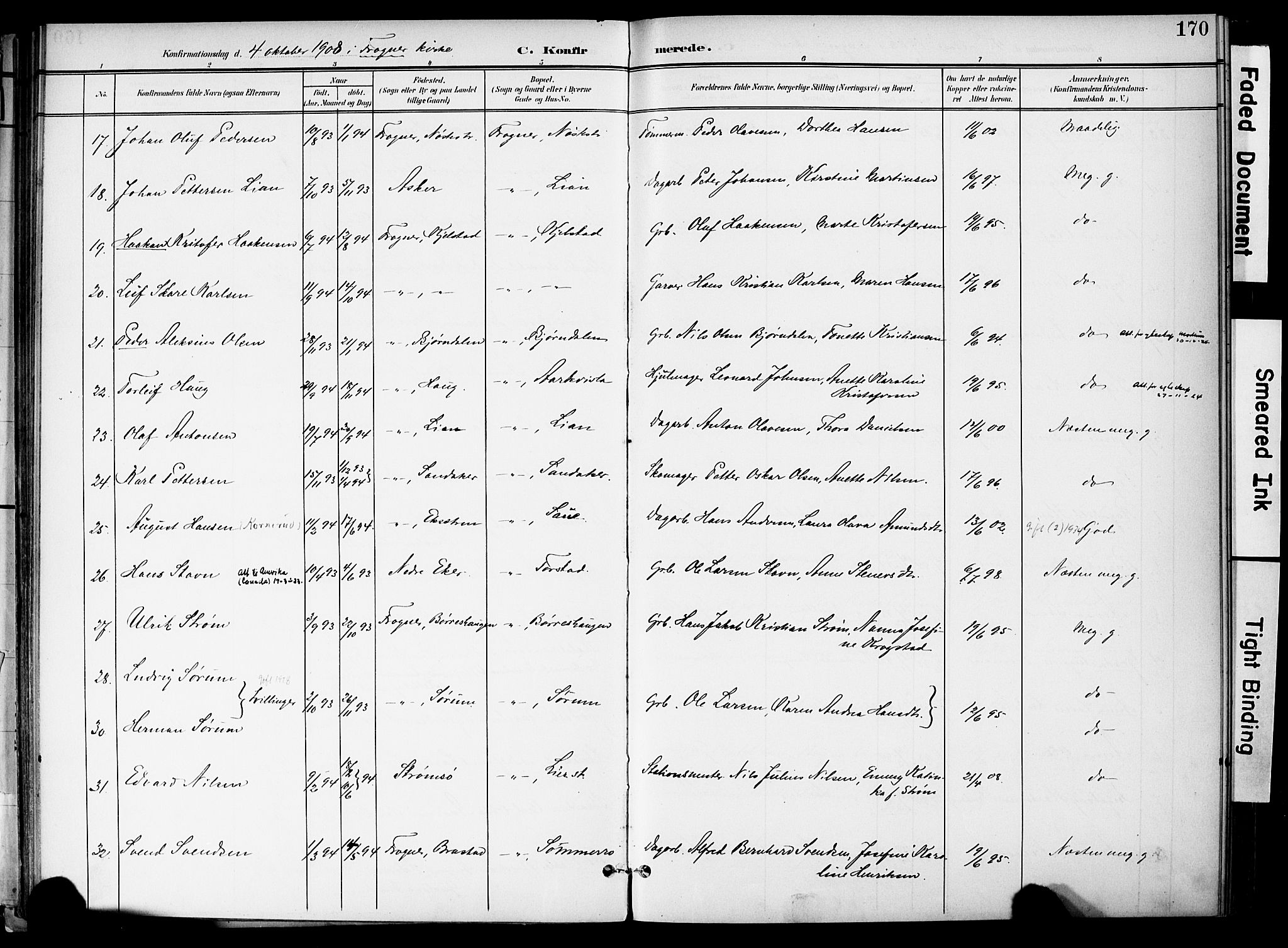 Lier kirkebøker, AV/SAKO-A-230/F/Fa/L0017: Parish register (official) no. I 17, 1901-1908, p. 170