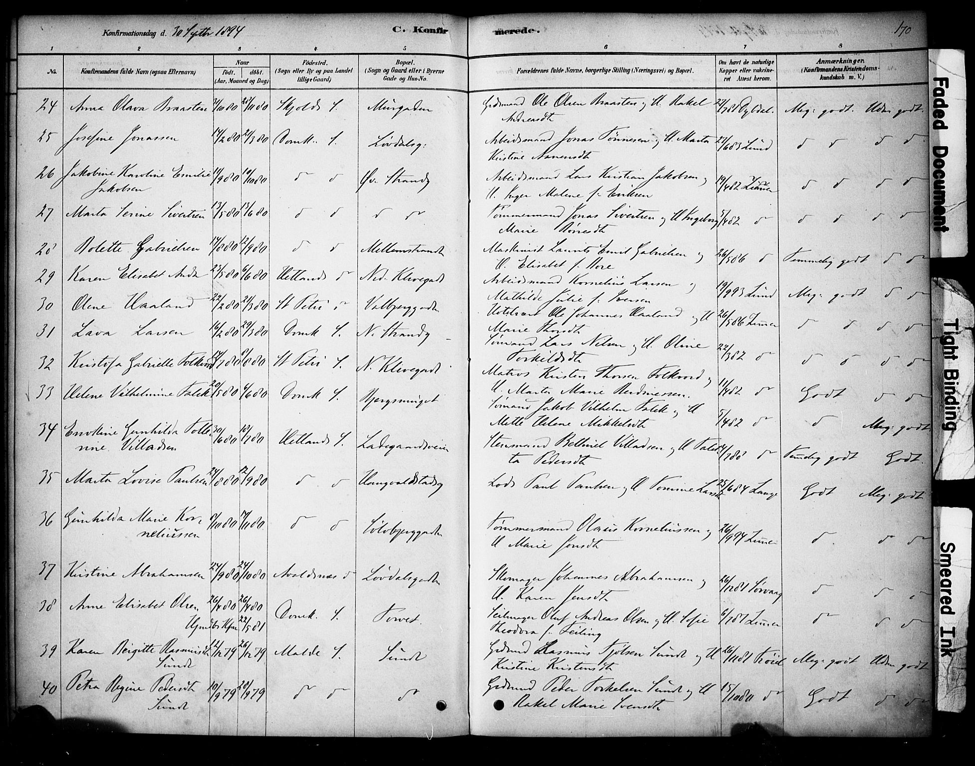 Domkirken sokneprestkontor, AV/SAST-A-101812/001/30/30BA/L0028: Parish register (official) no. A 27, 1878-1896, p. 170