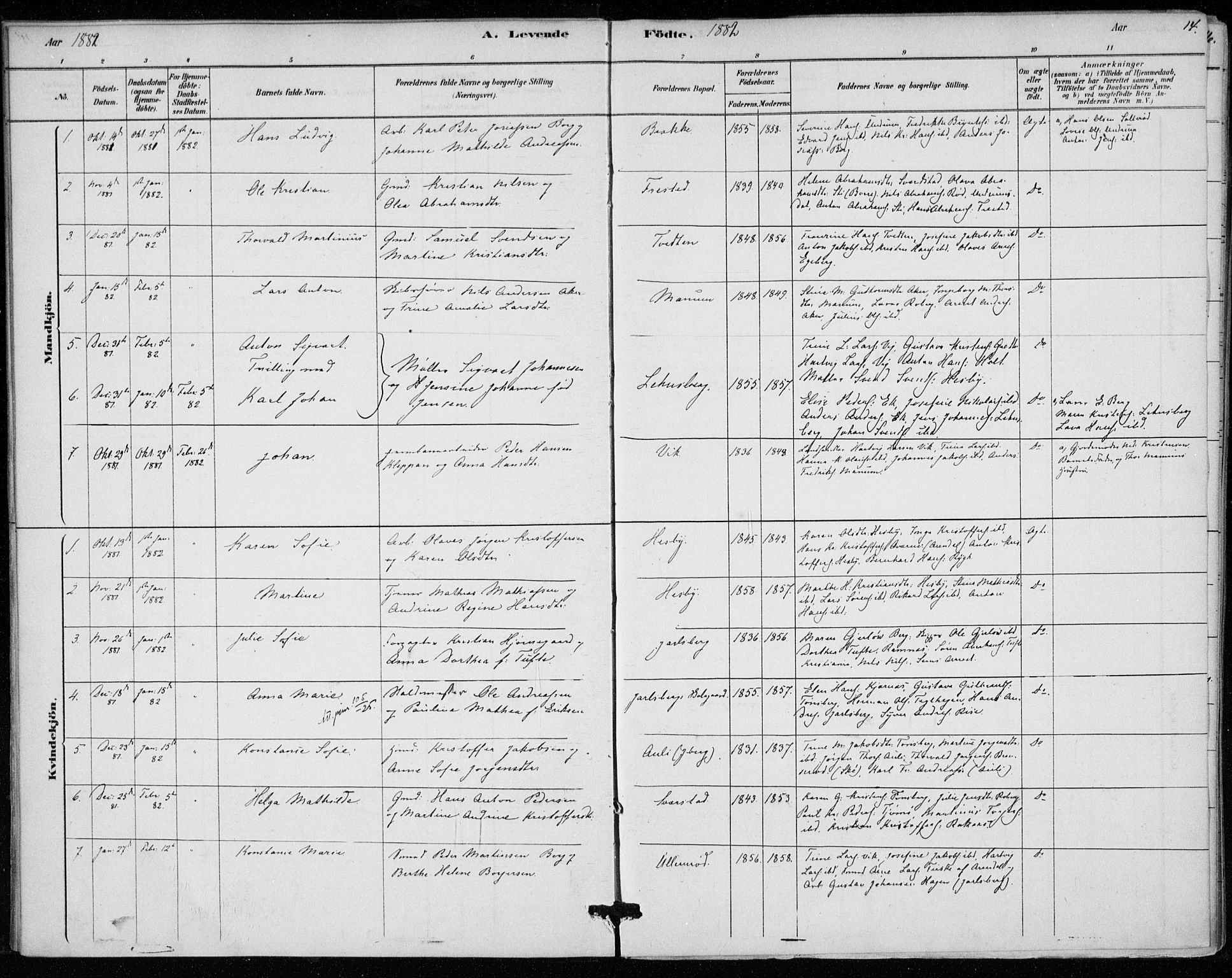 Sem kirkebøker, AV/SAKO-A-5/F/Fa/L0010: Parish register (official) no. I 10, 1878-1887, p. 14