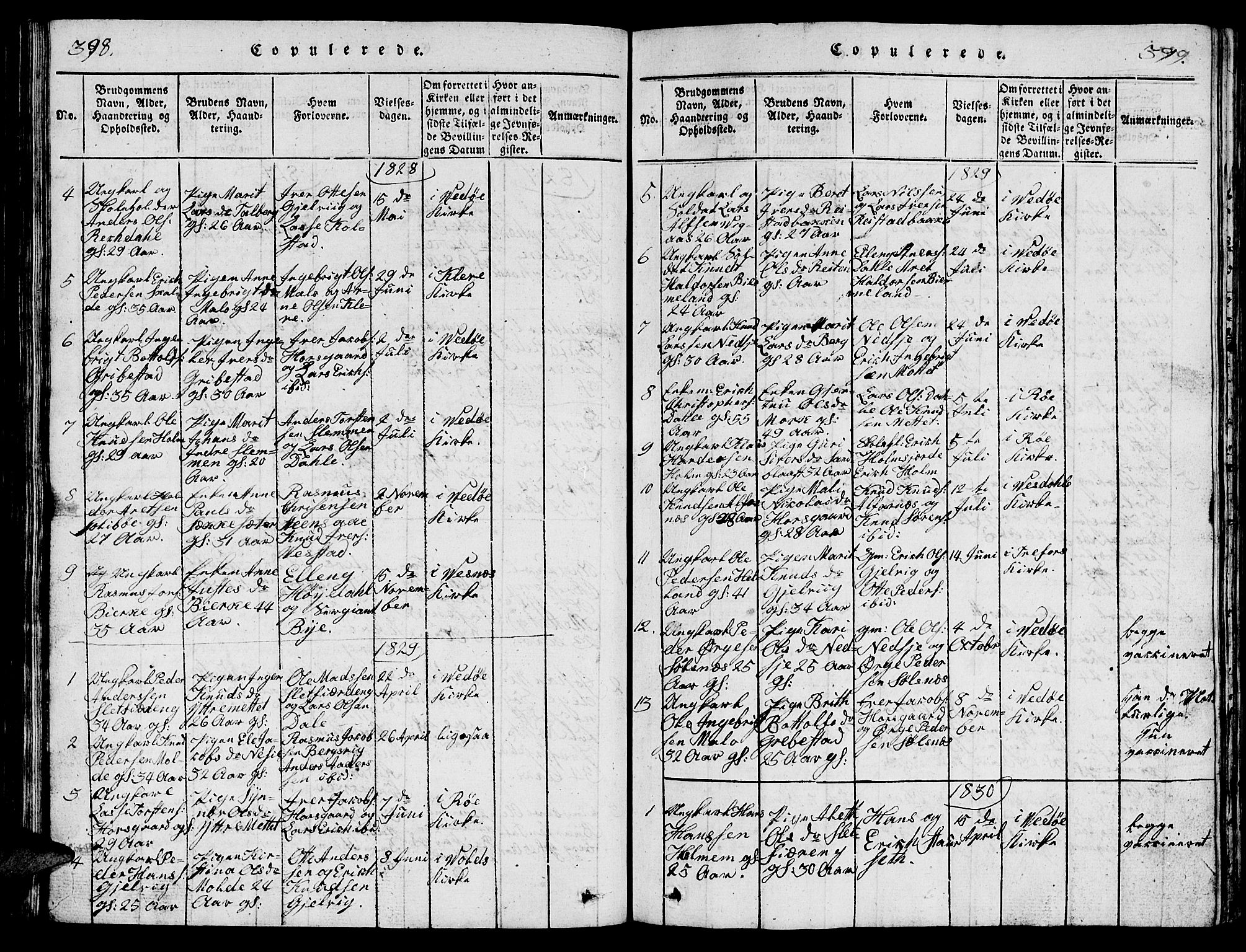 Ministerialprotokoller, klokkerbøker og fødselsregistre - Møre og Romsdal, AV/SAT-A-1454/547/L0610: Parish register (copy) no. 547C01, 1818-1839, p. 398-399