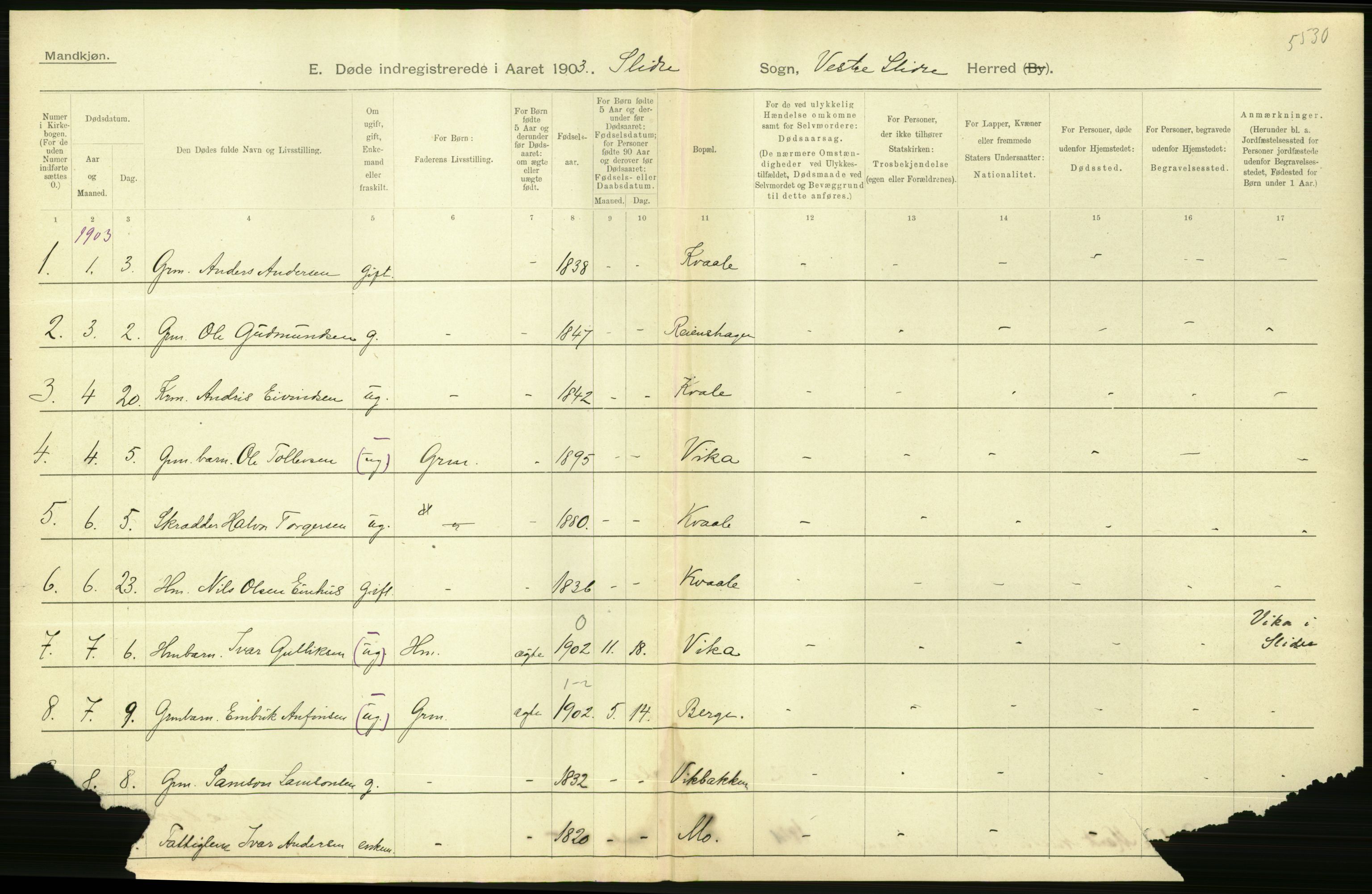 Statistisk sentralbyrå, Sosiodemografiske emner, Befolkning, AV/RA-S-2228/D/Df/Dfa/Dfaa/L0006: Kristians amt: Fødte, gifte, døde, 1903, p. 642