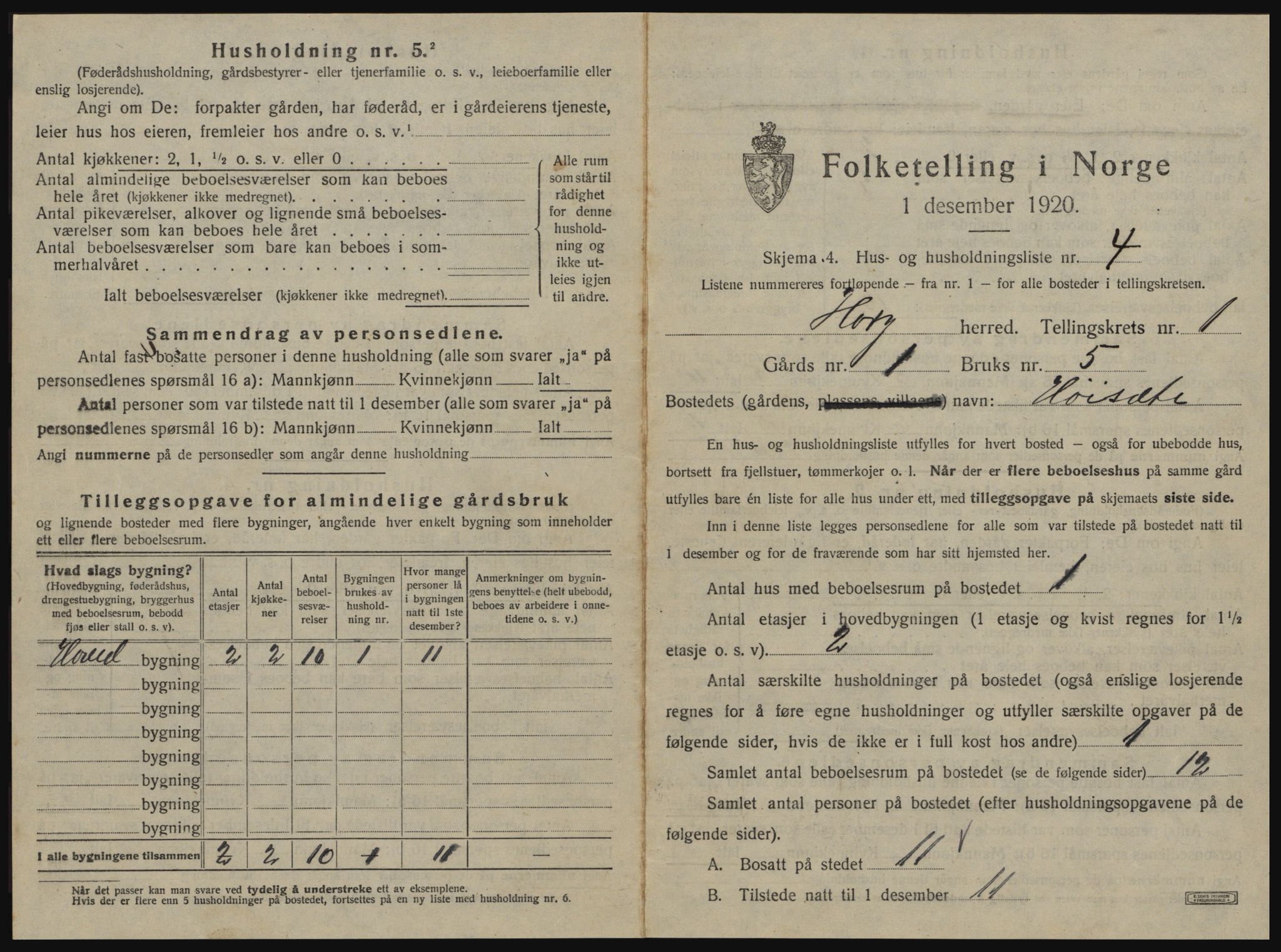 SAT, 1920 census for Horg, 1920, p. 44