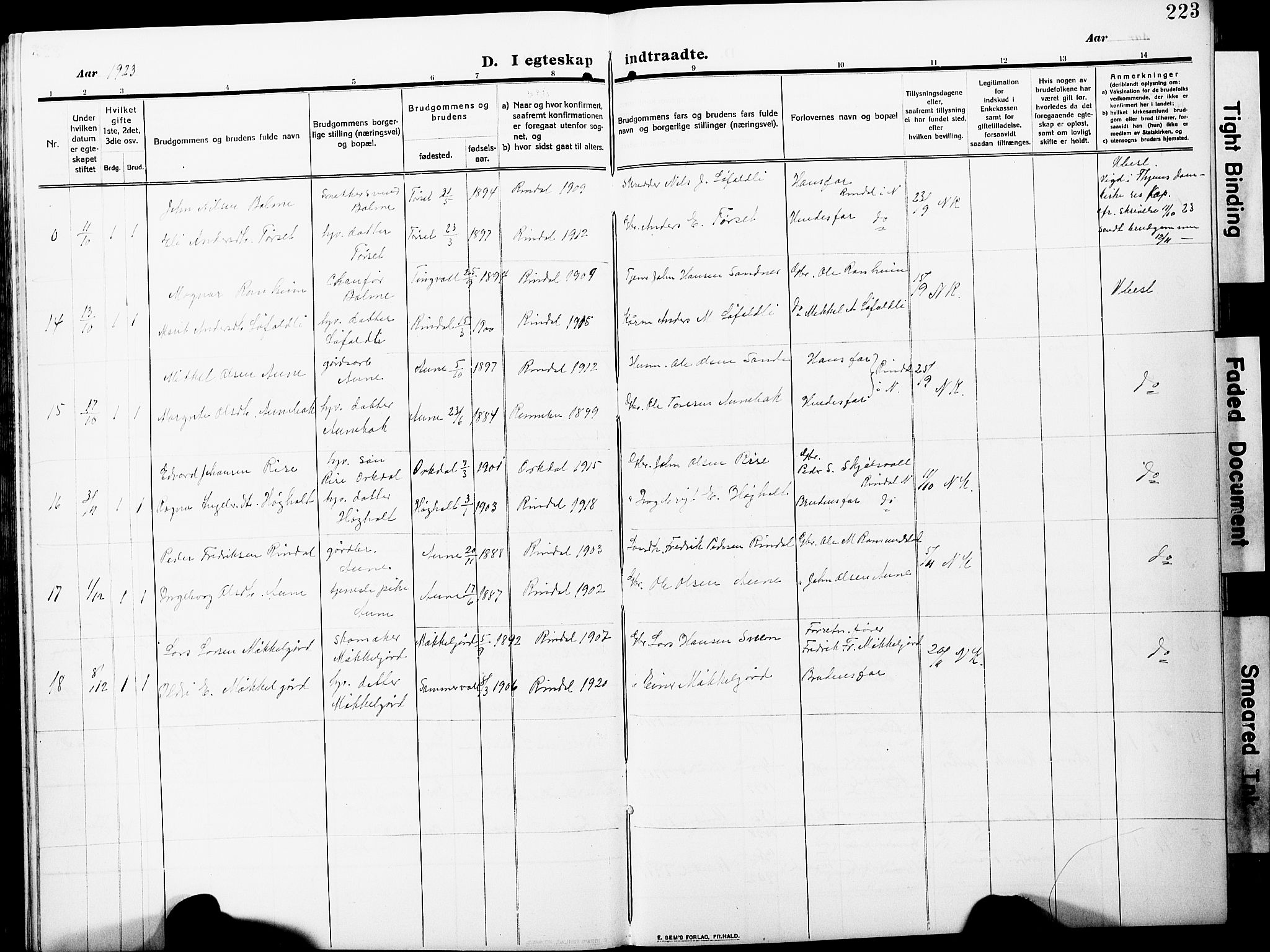 Ministerialprotokoller, klokkerbøker og fødselsregistre - Møre og Romsdal, AV/SAT-A-1454/598/L1079: Parish register (copy) no. 598C04, 1909-1927, p. 223