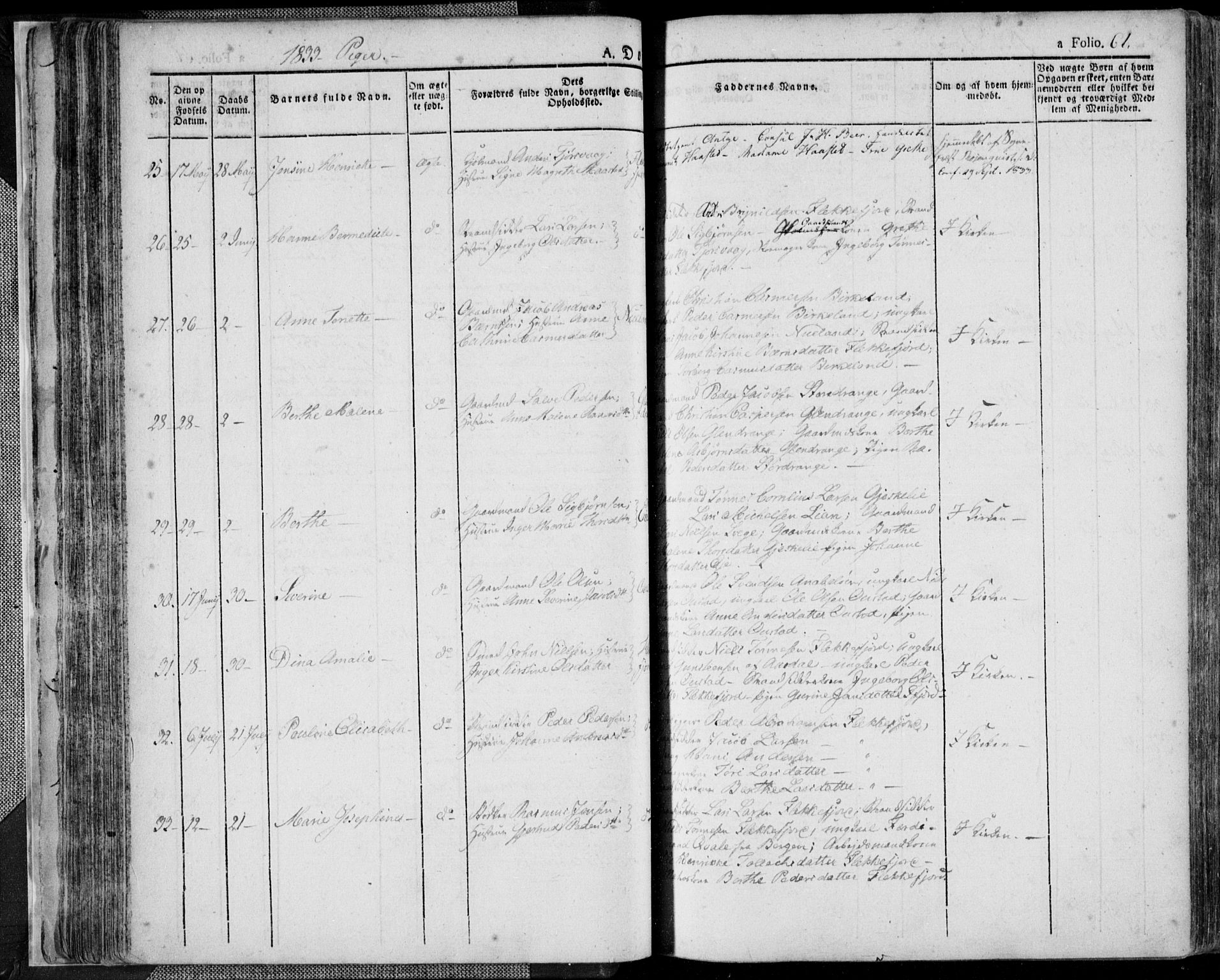 Flekkefjord sokneprestkontor, AV/SAK-1111-0012/F/Fa/Fac/L0003: Parish register (official) no. A 3, 1826-1841, p. 61