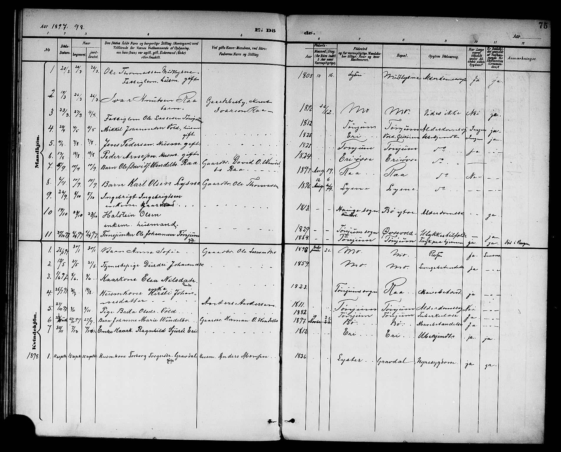 Lærdal sokneprestembete, SAB/A-81201: Parish register (copy) no. A 1, 1897-1920, p. 75