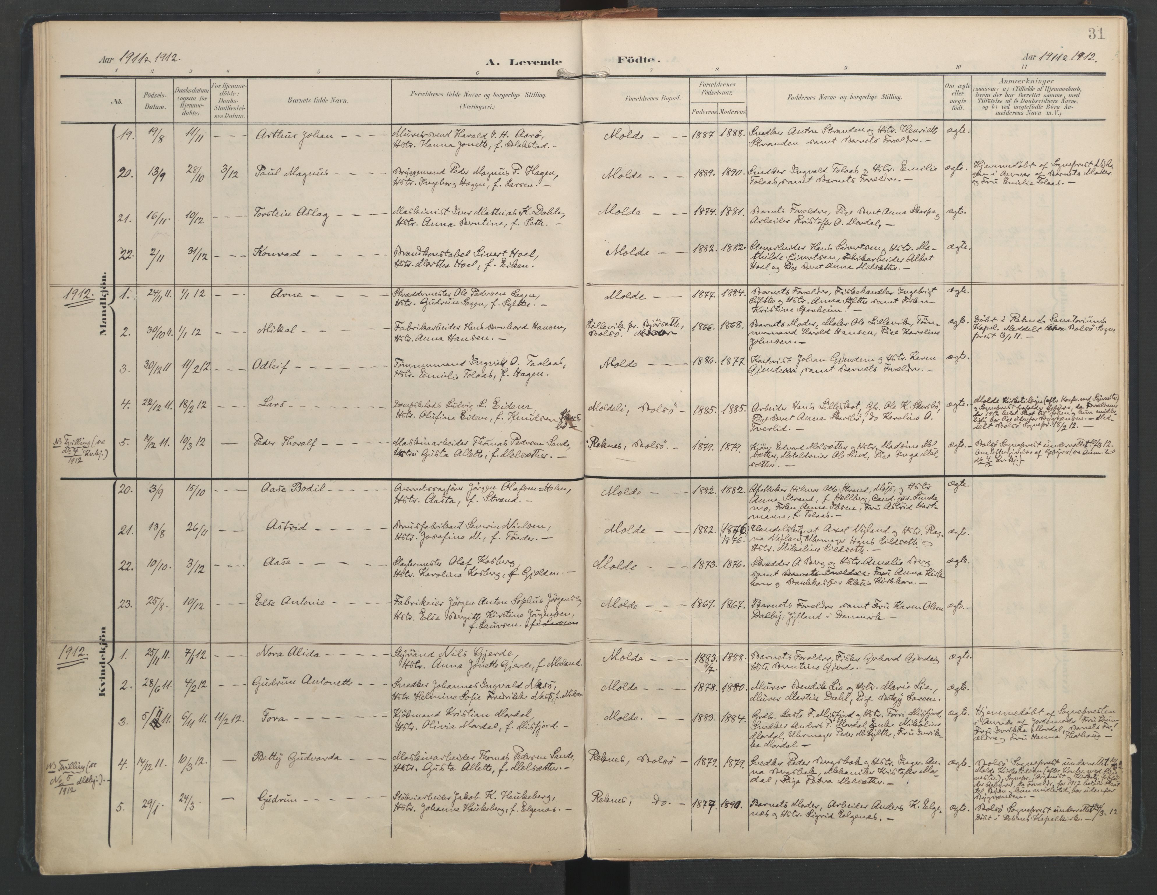 Ministerialprotokoller, klokkerbøker og fødselsregistre - Møre og Romsdal, SAT/A-1454/558/L0693: Parish register (official) no. 558A07, 1903-1917, p. 31