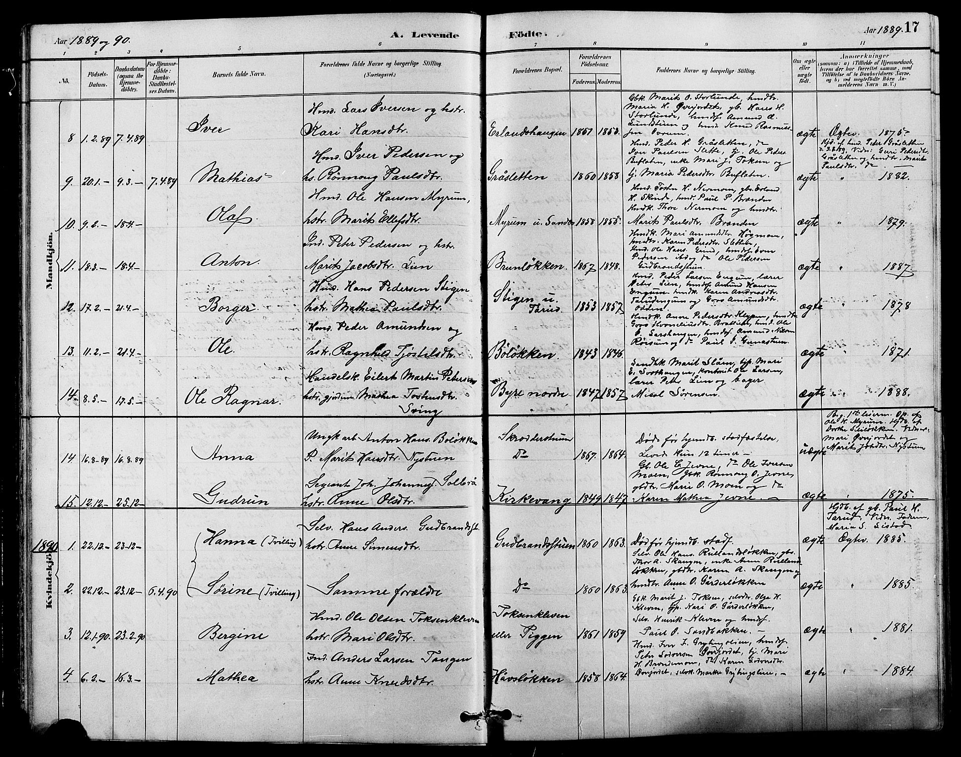 Nord-Fron prestekontor, SAH/PREST-080/H/Ha/Hab/L0004: Parish register (copy) no. 4, 1884-1914, p. 17