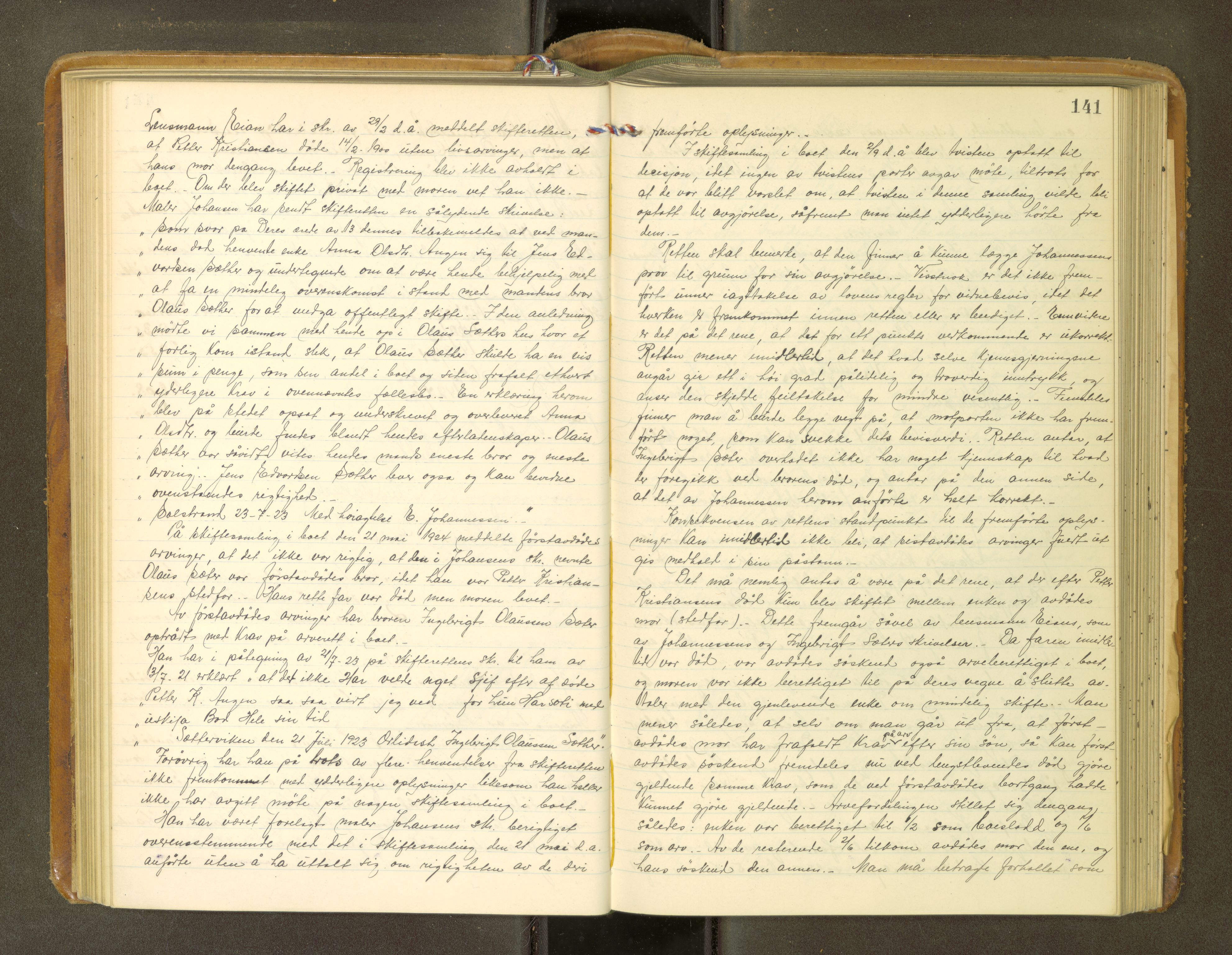 Fosen sorenskriveri, AV/SAT-A-1107/1/3/3B/L0013: Skiftebehandlingsprotokoll, 1923-1927, p. 141
