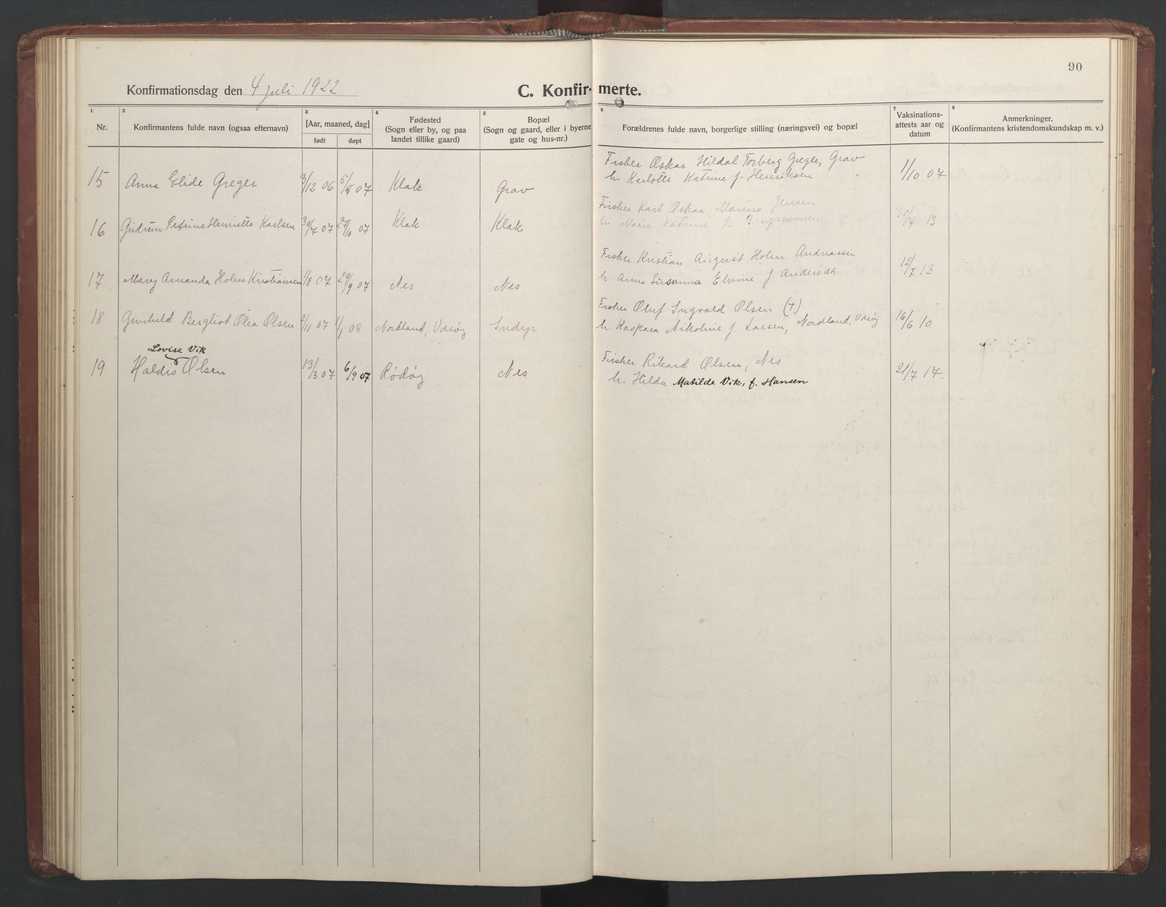 Ministerialprotokoller, klokkerbøker og fødselsregistre - Nordland, AV/SAT-A-1459/808/L0132: Parish register (copy) no. 808C03, 1920-1946, p. 90