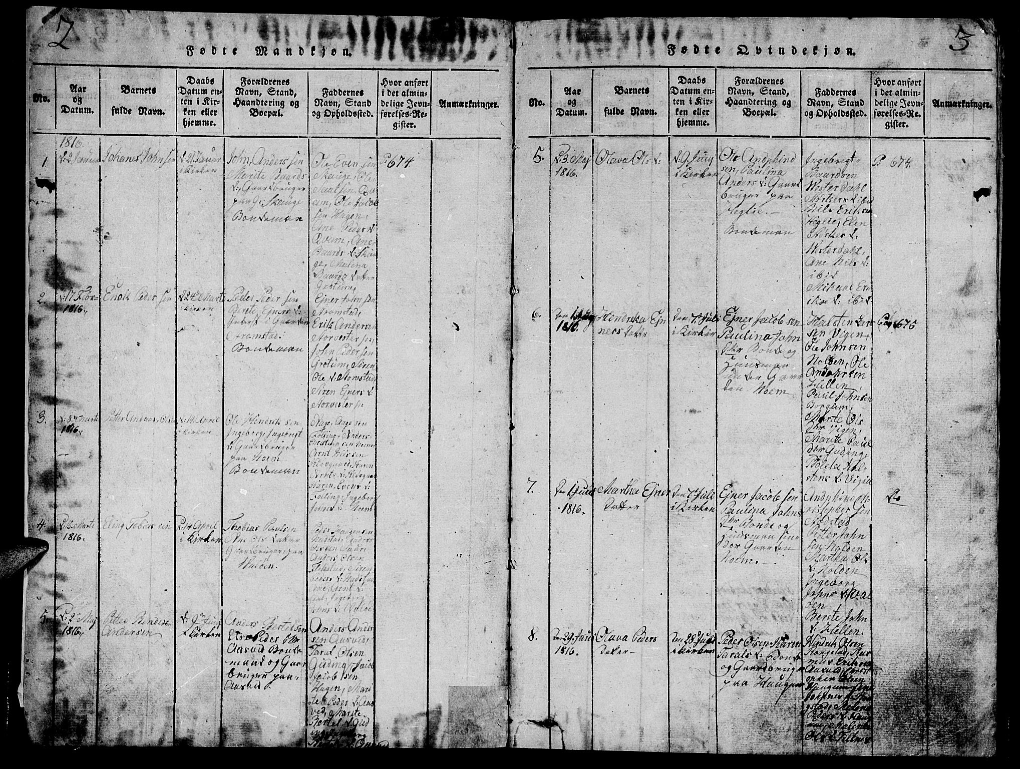Ministerialprotokoller, klokkerbøker og fødselsregistre - Nord-Trøndelag, SAT/A-1458/747/L0459: Parish register (copy) no. 747C01, 1816-1842, p. 2-3