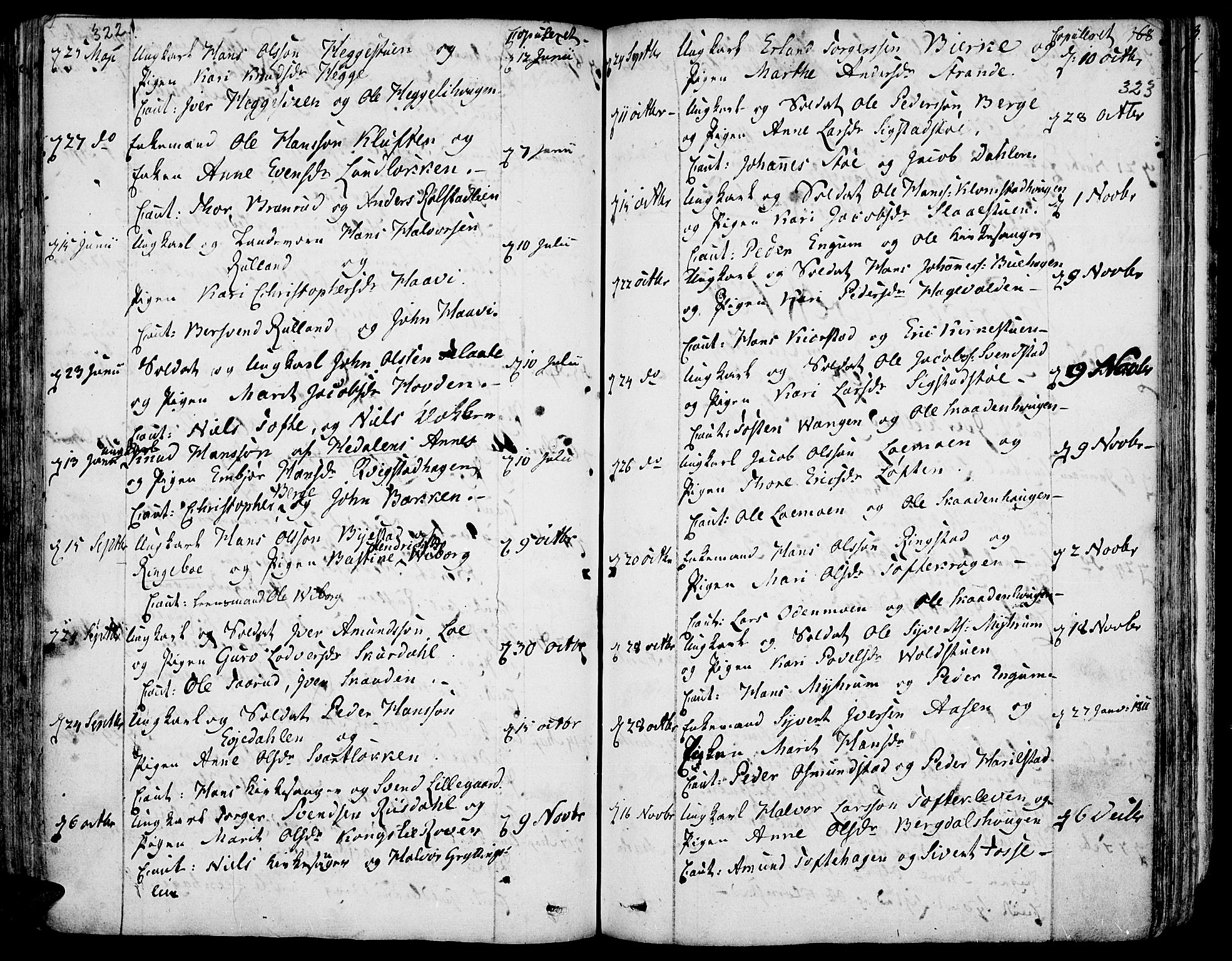 Fron prestekontor, AV/SAH-PREST-078/H/Ha/Haa/L0001: Parish register (official) no. 1, 1799-1816, p. 322-323