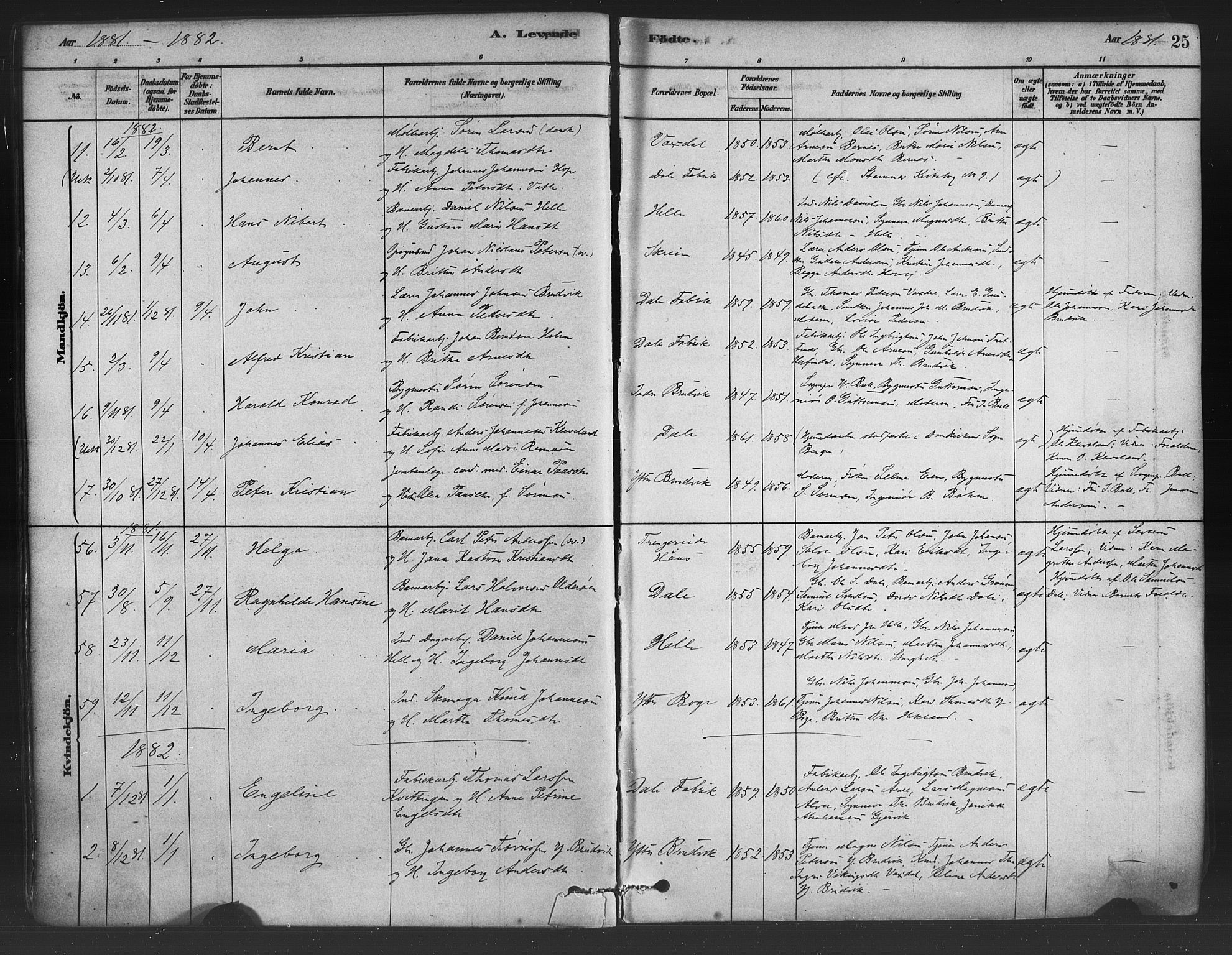 Bruvik Sokneprestembete, SAB/A-74701/H/Haa: Parish register (official) no. B 1, 1878-1904, p. 25