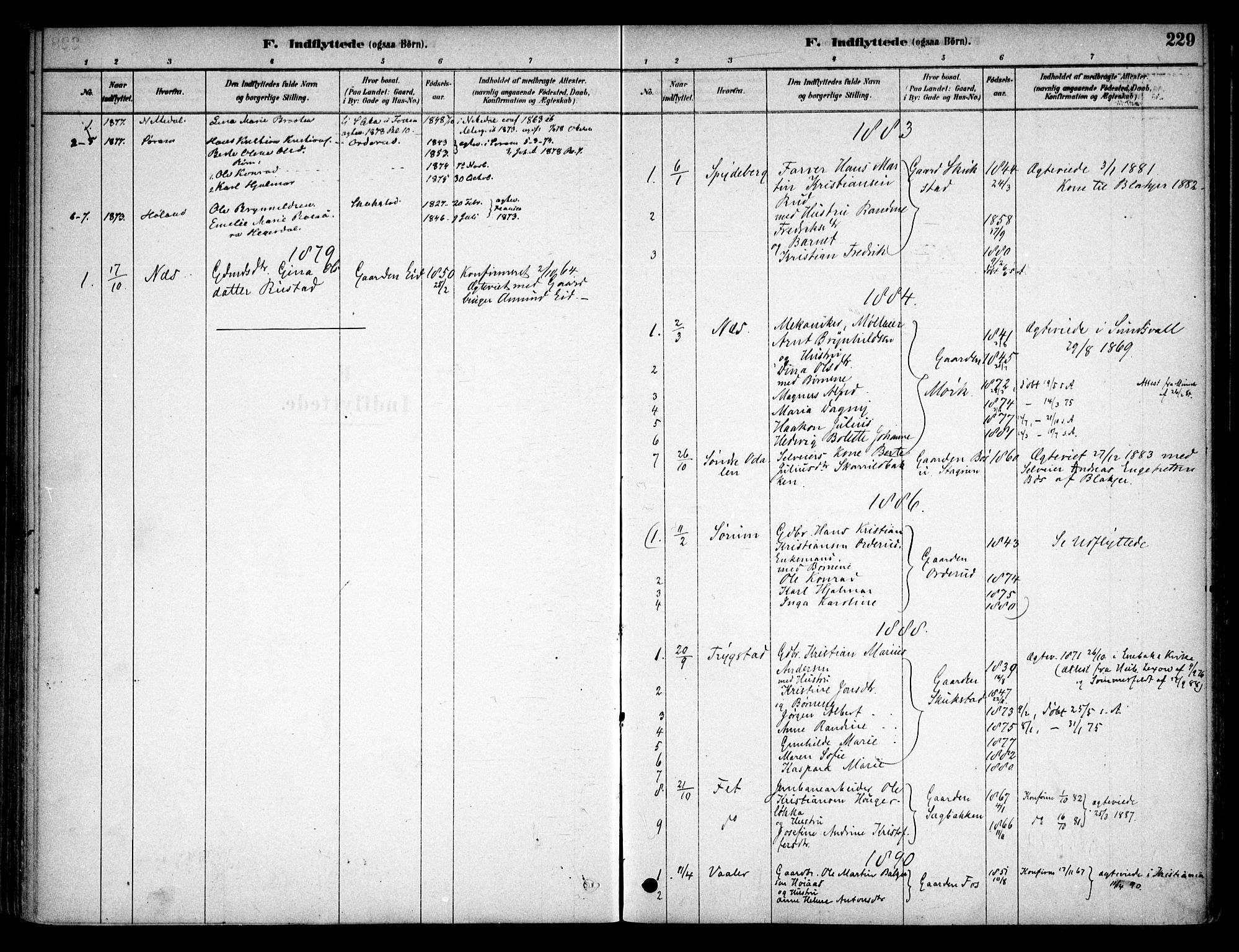 Aurskog prestekontor Kirkebøker, SAO/A-10304a/F/Fb/L0001: Parish register (official) no. II 1, 1878-1909, p. 229