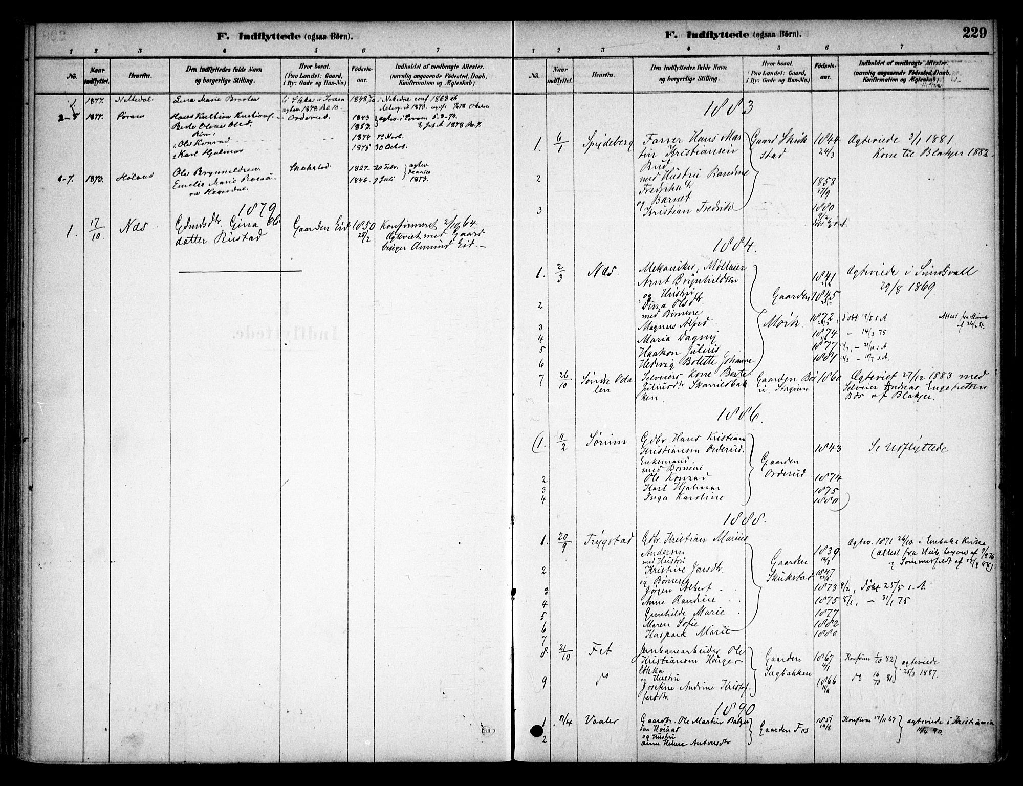 Aurskog prestekontor Kirkebøker, AV/SAO-A-10304a/F/Fb/L0001: Parish register (official) no. II 1, 1878-1909, p. 229