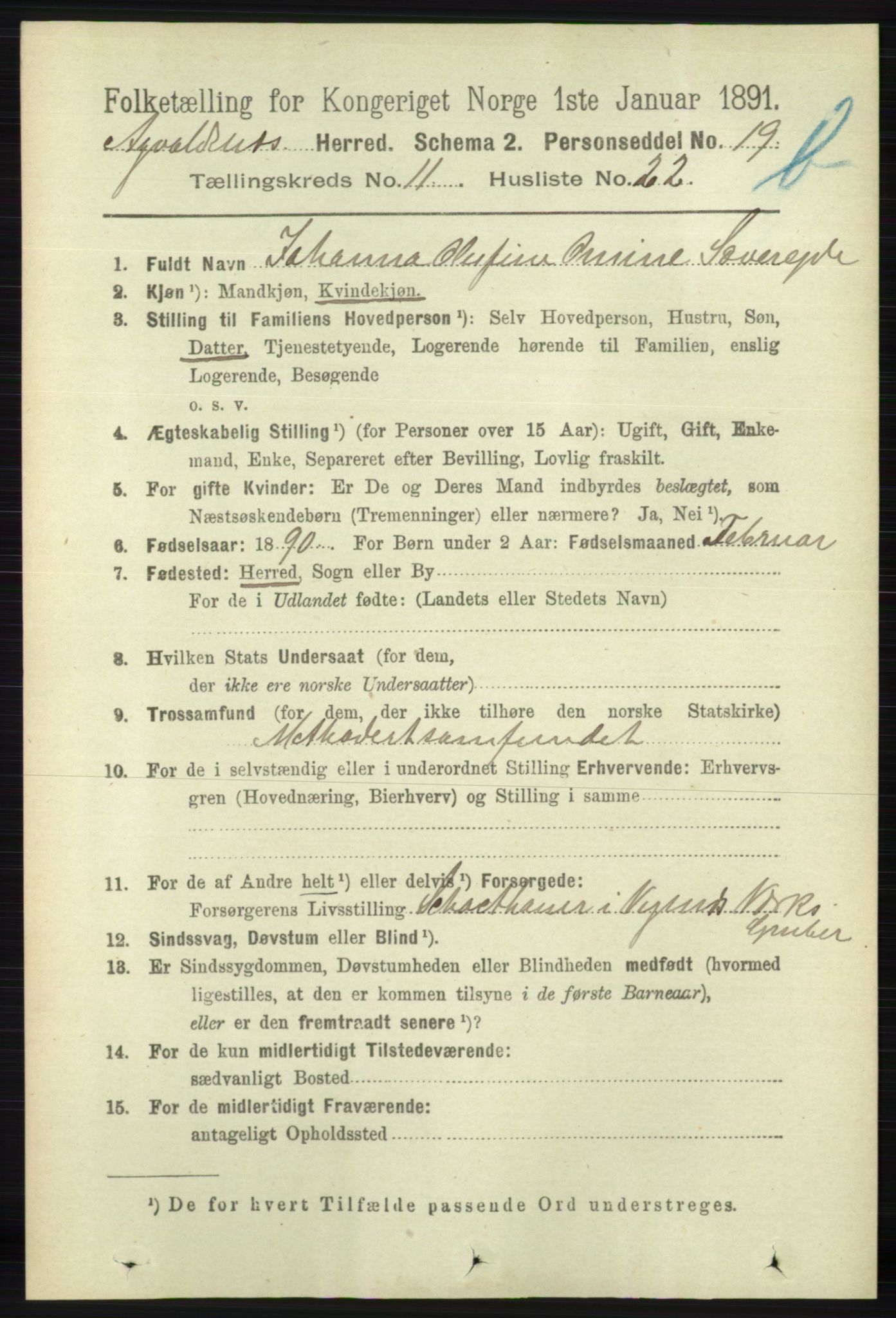 RA, 1891 census for 1147 Avaldsnes, 1891, p. 6544