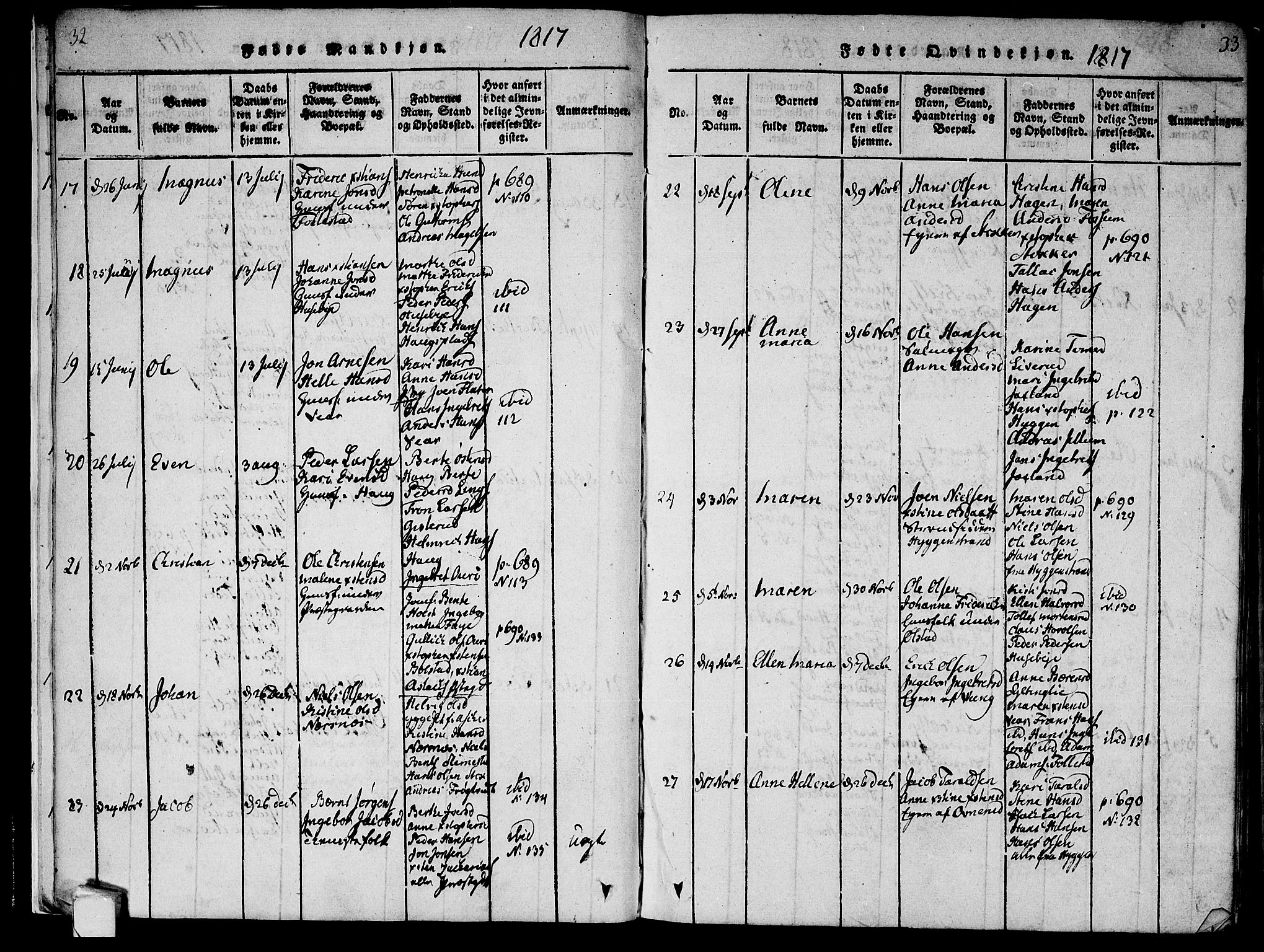 Røyken kirkebøker, SAKO/A-241/F/Fa/L0004: Parish register (official) no. 4, 1814-1832, p. 32-33