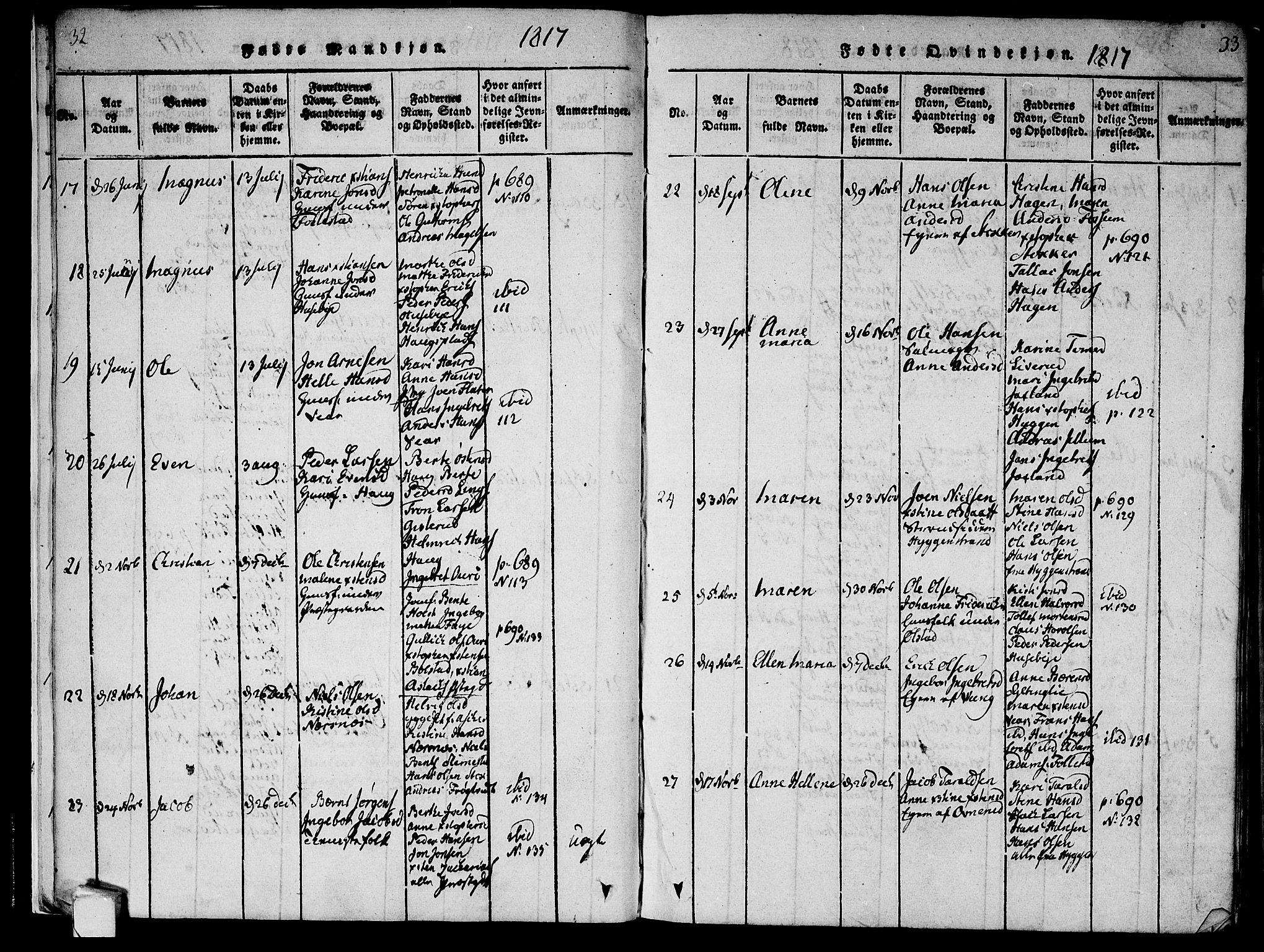 Røyken kirkebøker, AV/SAKO-A-241/F/Fa/L0004: Parish register (official) no. 4, 1814-1832, p. 32-33