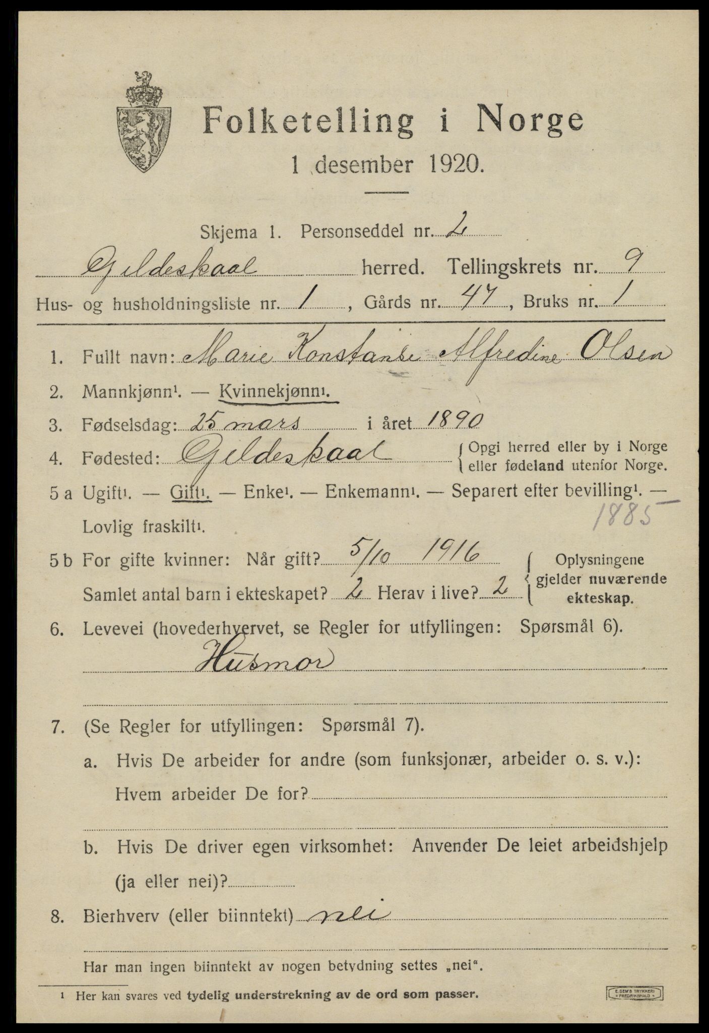 SAT, 1920 census for Gildeskål, 1920, p. 5798