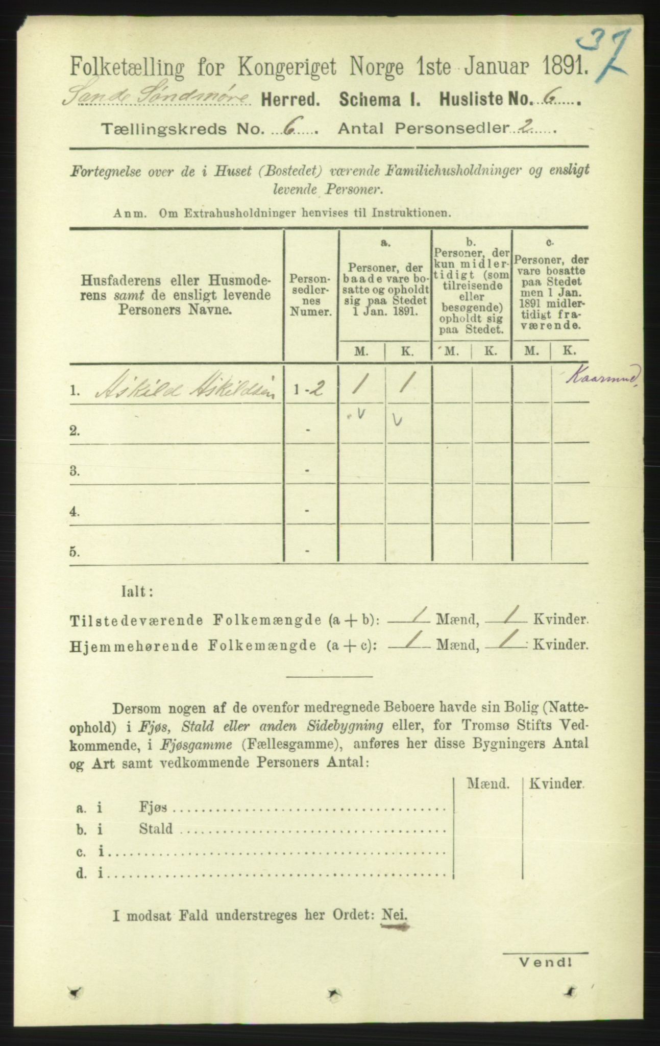 RA, 1891 census for 1514 Sande, 1891, p. 996
