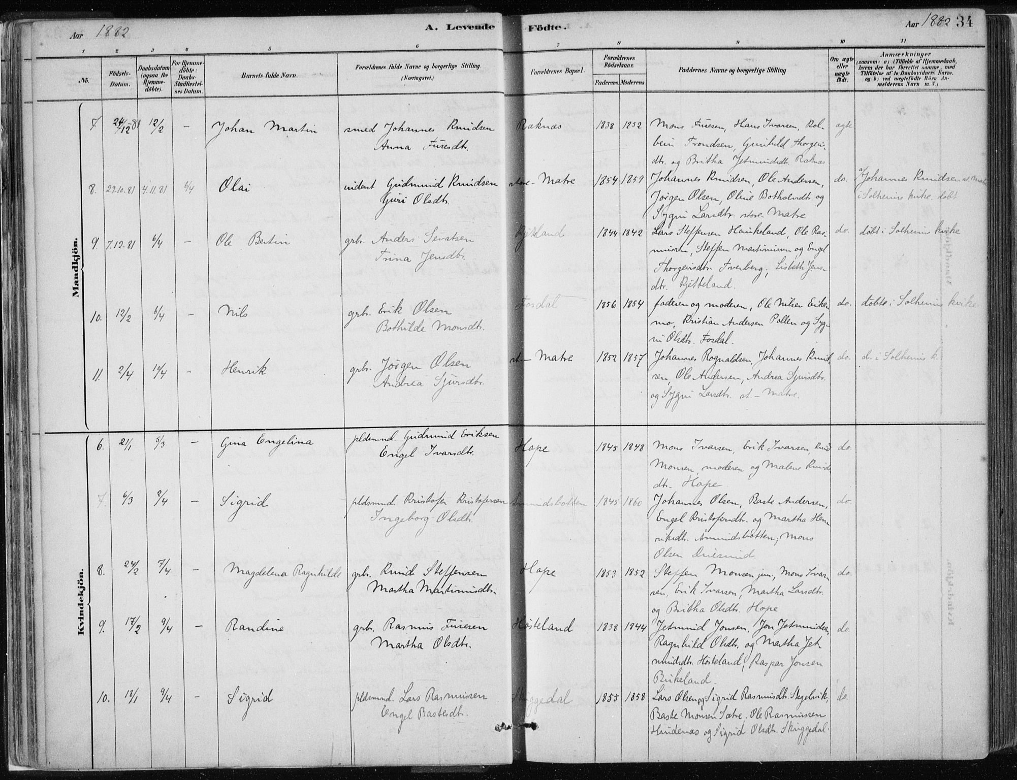 Masfjorden Sokneprestembete, SAB/A-77001: Parish register (official) no. B  1, 1876-1899, p. 34