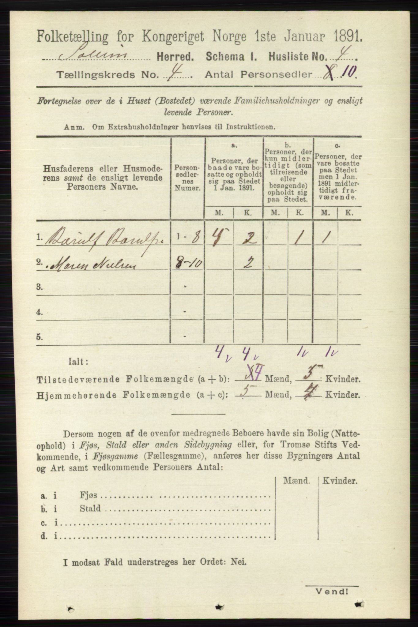 RA, 1891 census for 0818 Solum, 1891, p. 591