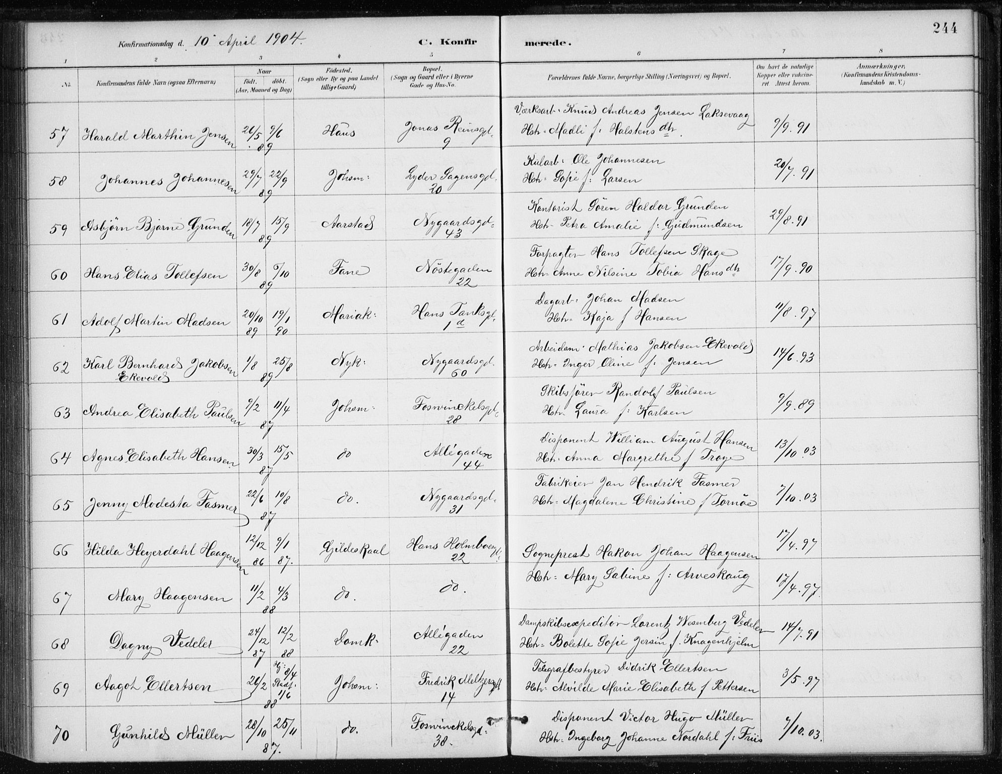 Johanneskirken sokneprestembete, AV/SAB-A-76001/H/Haa/L0008: Parish register (official) no. C 1, 1885-1907, p. 244