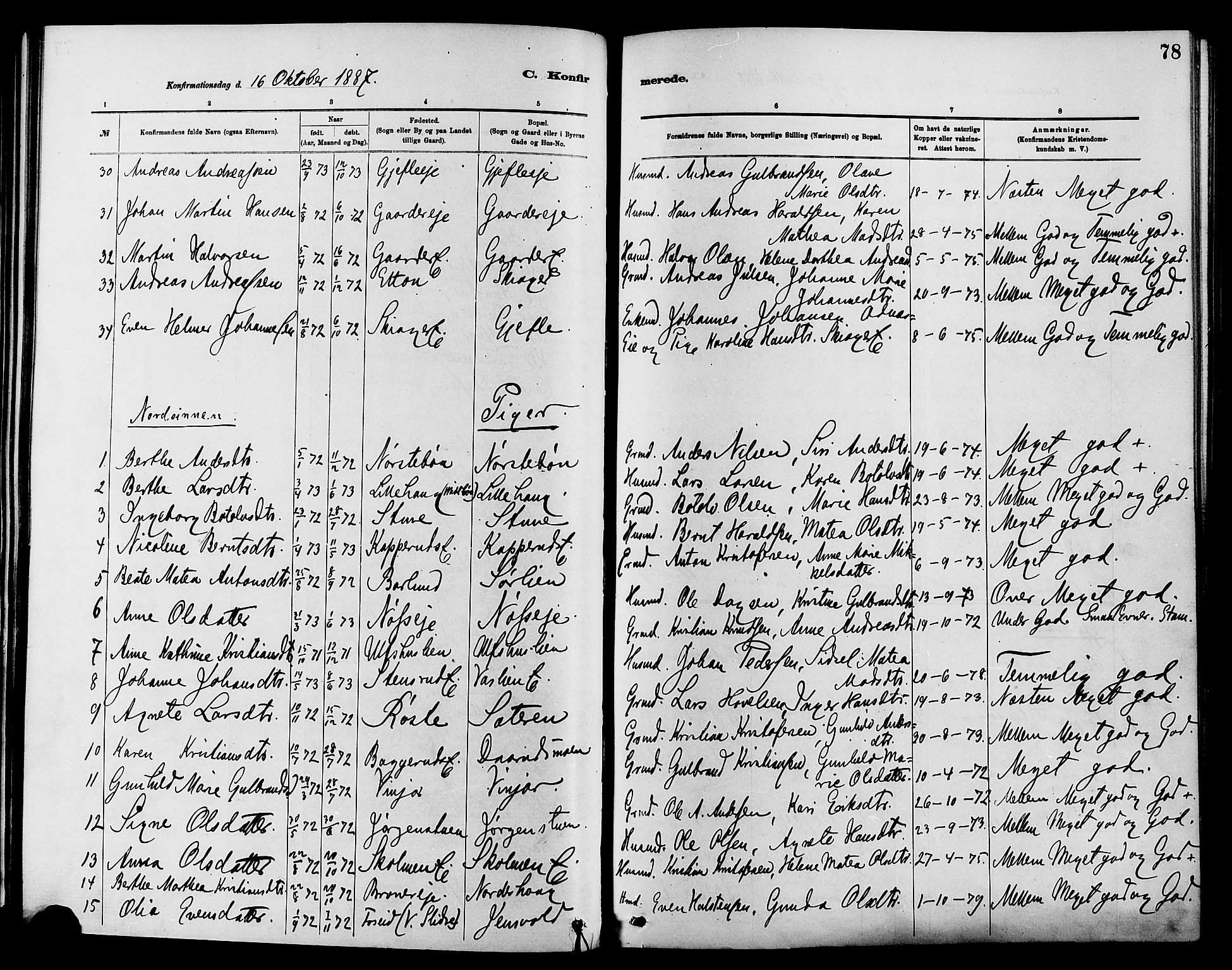 Nordre Land prestekontor, SAH/PREST-124/H/Ha/Haa/L0003: Parish register (official) no. 3, 1882-1896, p. 78