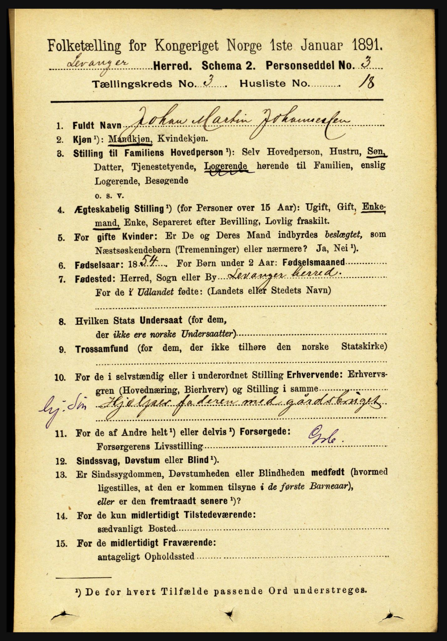 RA, 1891 census for 1720 Levanger, 1891, p. 1708