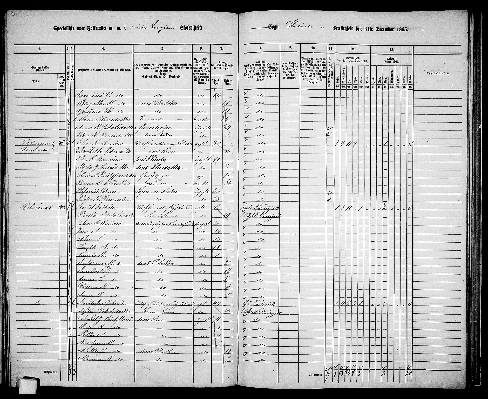 RA, 1865 census for Hadsel, 1865, p. 144