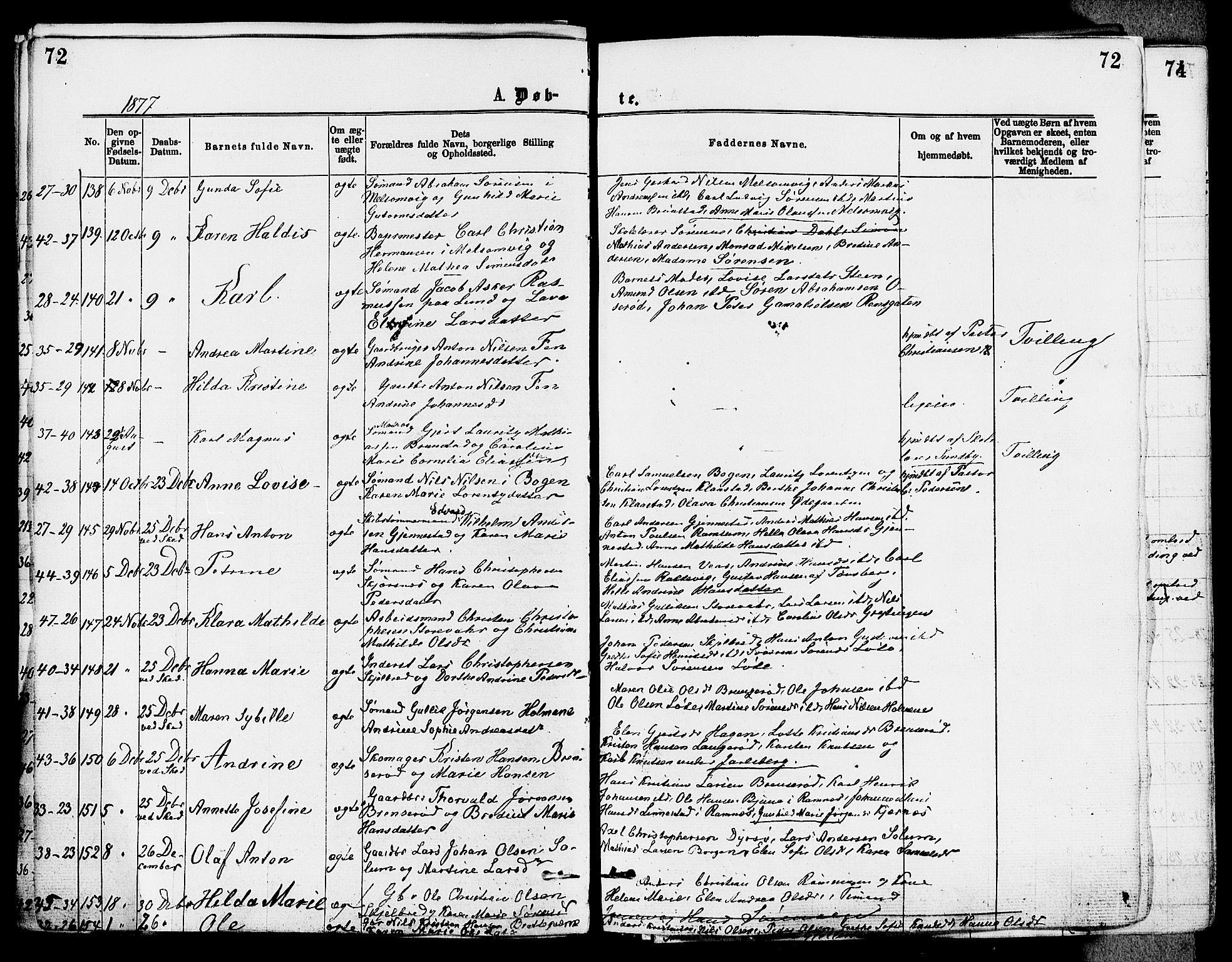 Stokke kirkebøker, AV/SAKO-A-320/F/Fa/L0009: Parish register (official) no. I 9, 1872-1883, p. 72