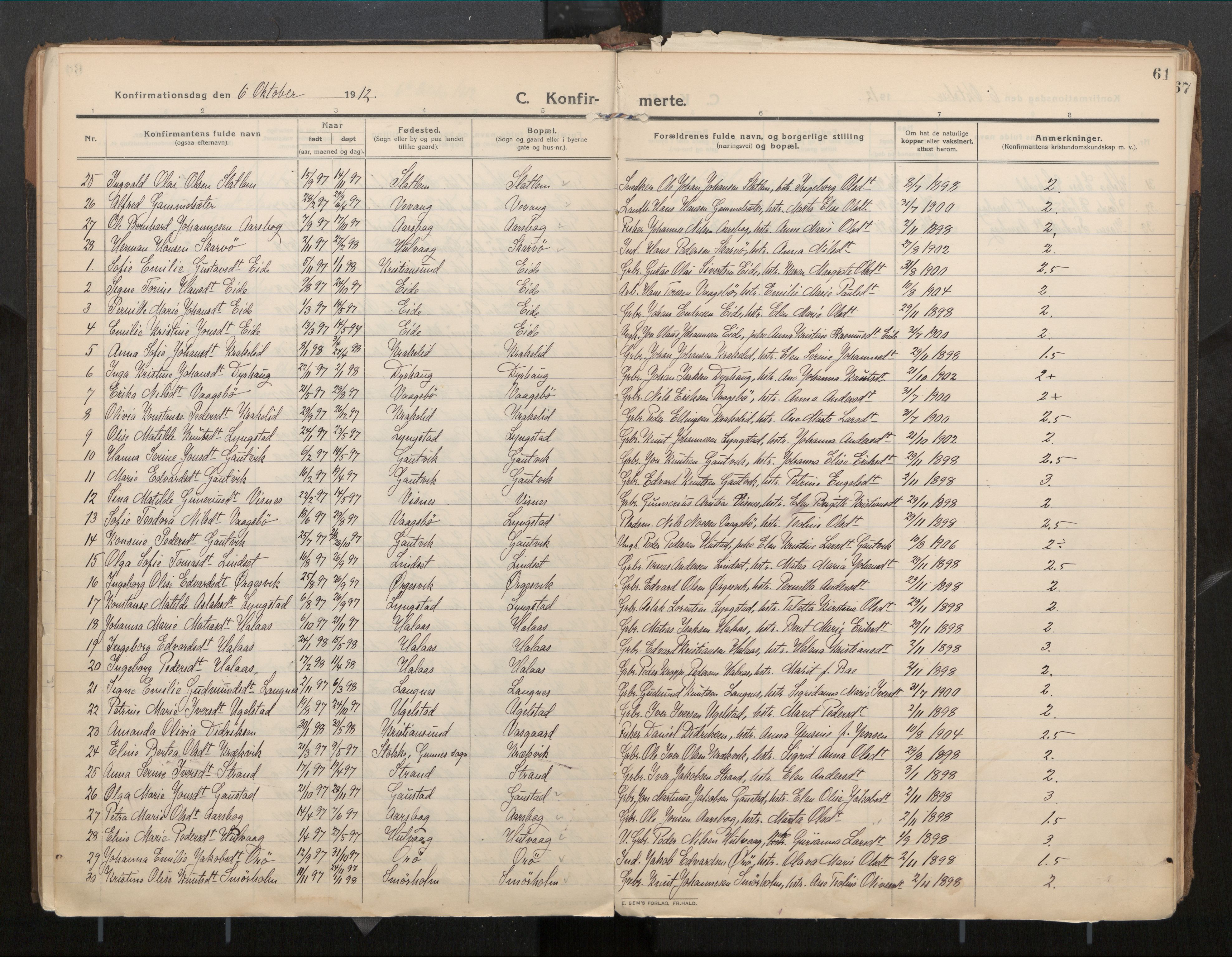 Ministerialprotokoller, klokkerbøker og fødselsregistre - Møre og Romsdal, AV/SAT-A-1454/571/L0836b: Parish register (official) no. 571A03, 1911-1926, p. 61