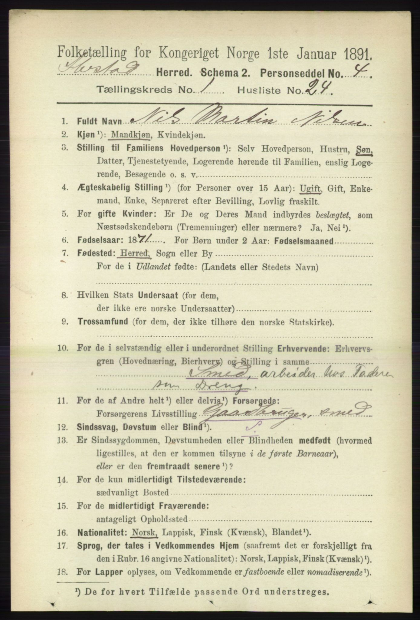 RA, 1891 census for 1917 Ibestad, 1891, p. 297