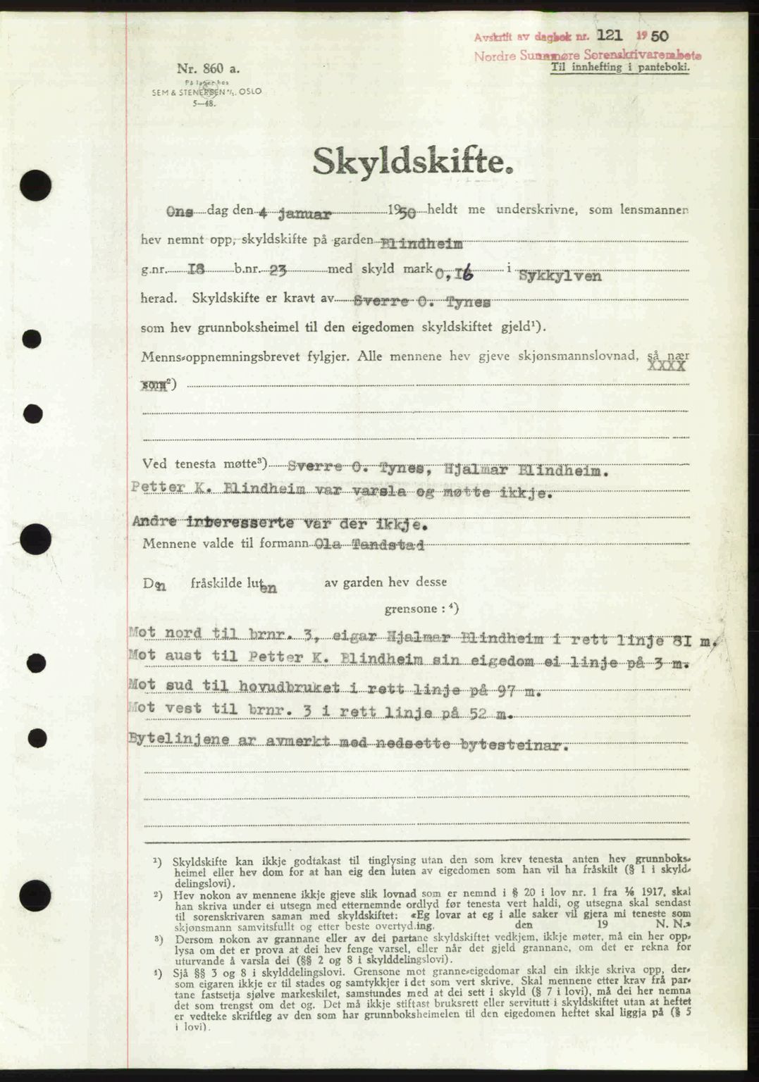 Nordre Sunnmøre sorenskriveri, AV/SAT-A-0006/1/2/2C/2Ca: Mortgage book no. A33, 1949-1950, Diary no: : 121/1950