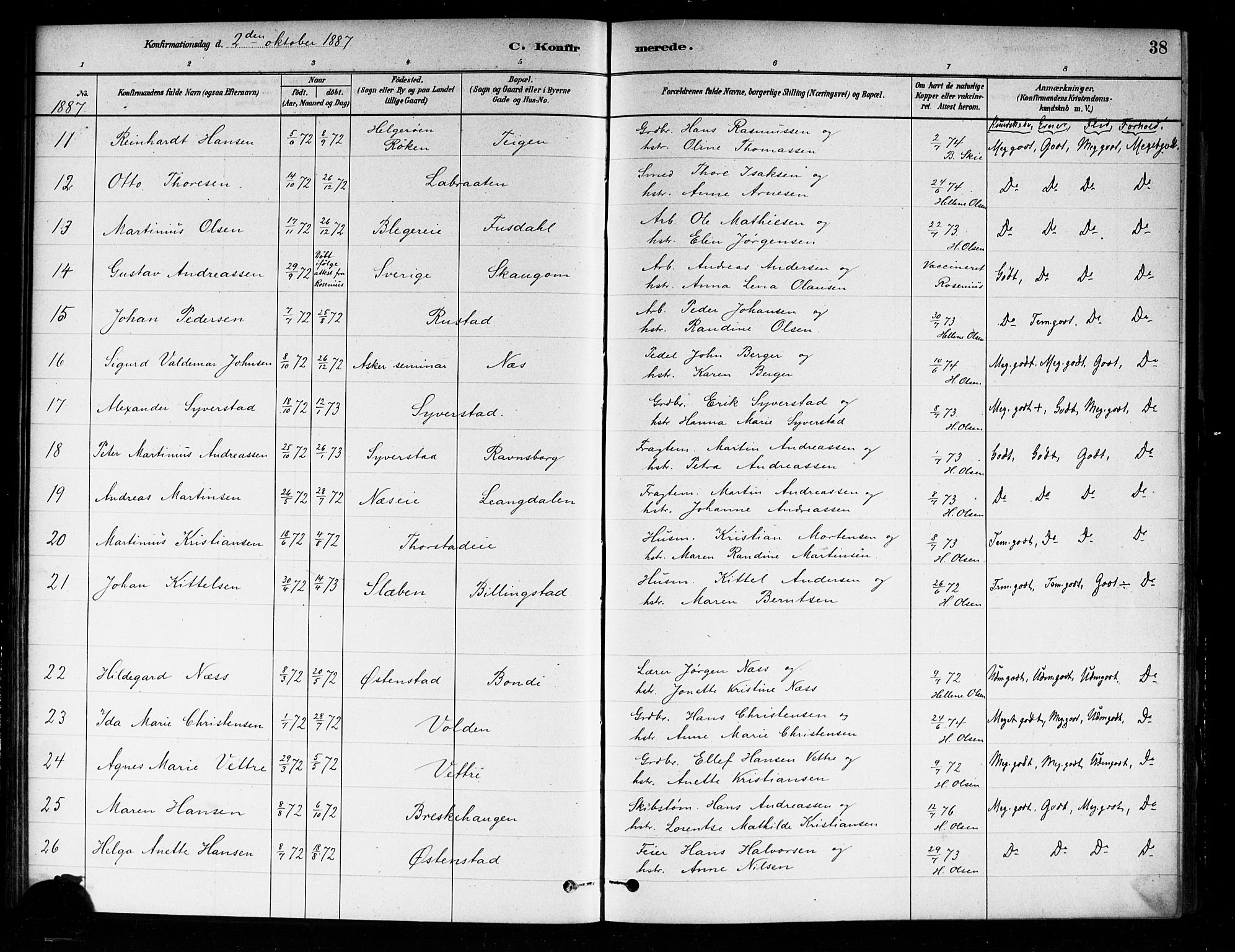 Asker prestekontor Kirkebøker, SAO/A-10256a/F/Fa/L0014: Parish register (official) no. I 14, 1879-1900, p. 38