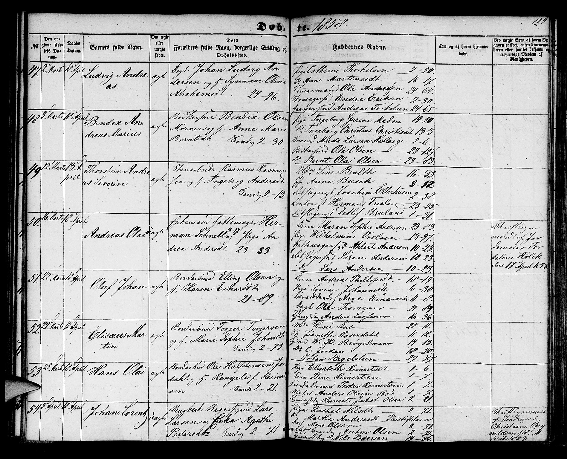 Korskirken sokneprestembete, AV/SAB-A-76101/H/Hab: Parish register (copy) no. B 3, 1853-1858, p. 109