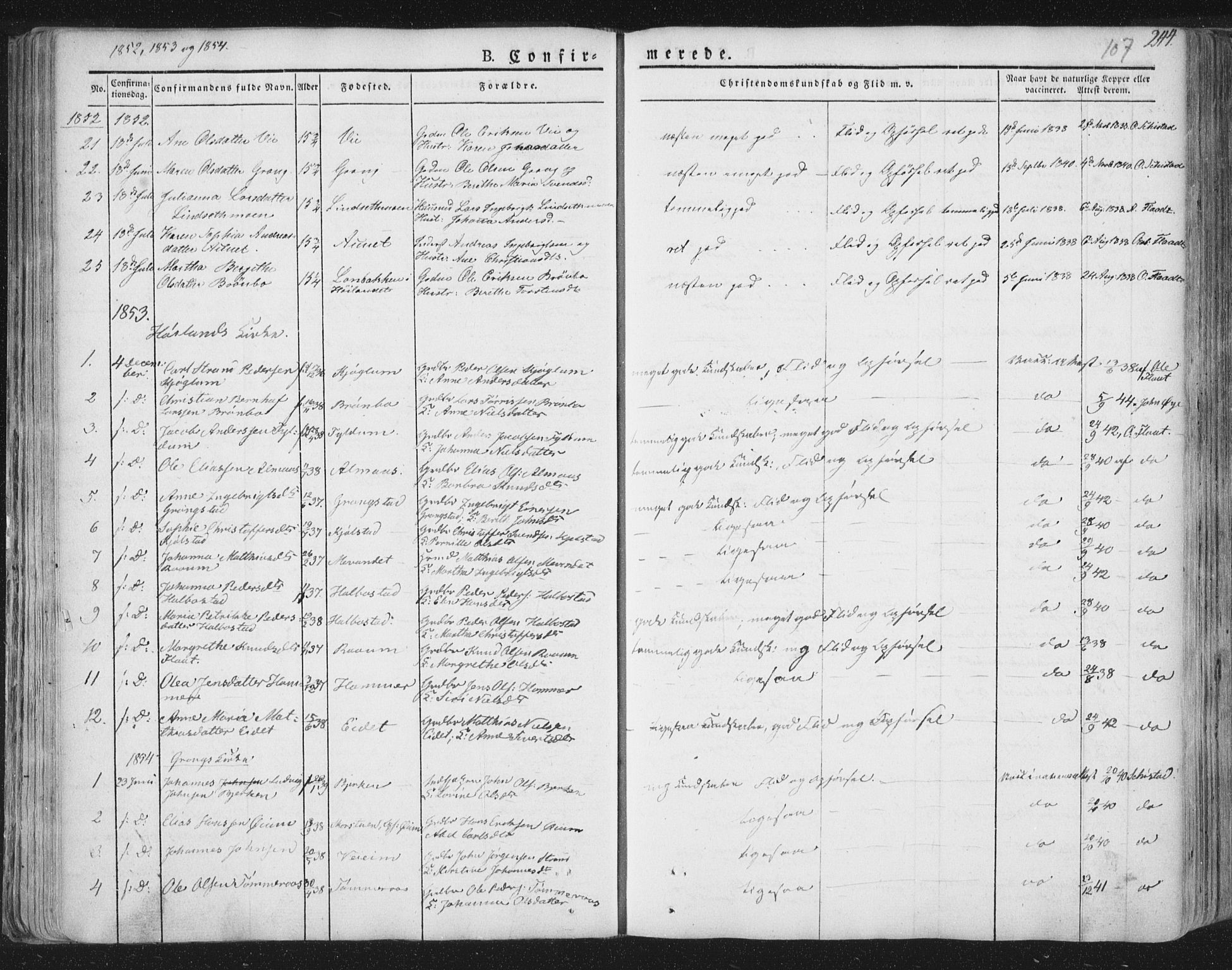 Ministerialprotokoller, klokkerbøker og fødselsregistre - Nord-Trøndelag, SAT/A-1458/758/L0513: Parish register (official) no. 758A02 /1, 1839-1868, p. 107