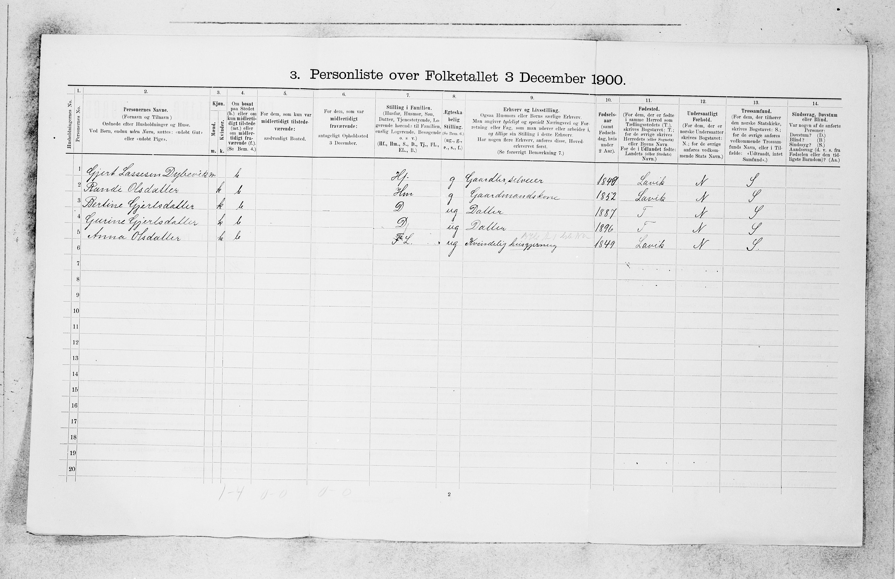 SAB, 1900 census for Hyllestad, 1900, p. 819