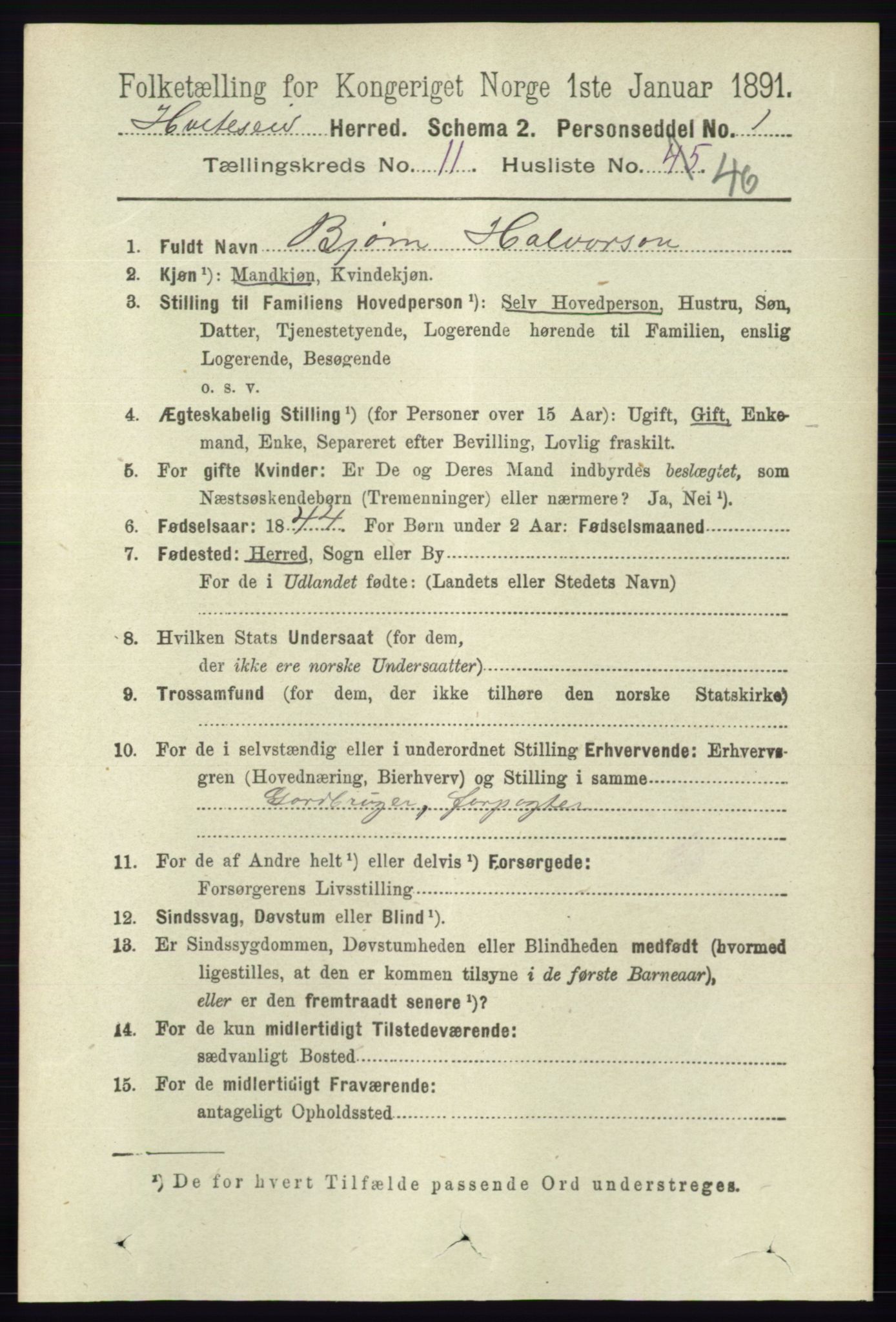 RA, 1891 census for 0829 Kviteseid, 1891, p. 2796