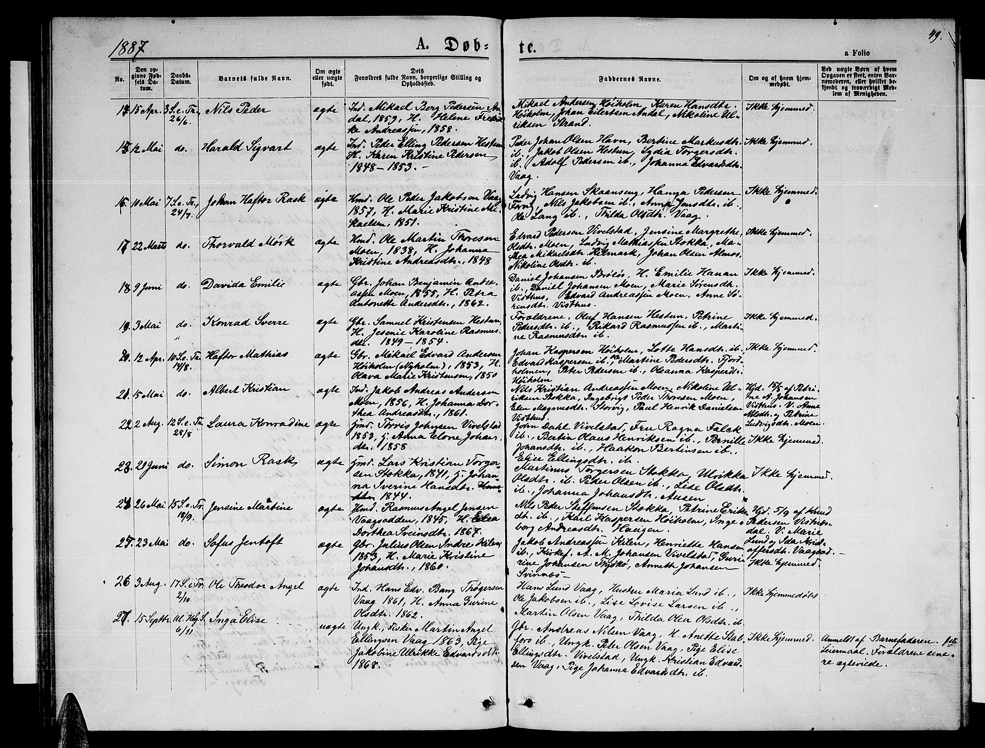 Ministerialprotokoller, klokkerbøker og fødselsregistre - Nordland, SAT/A-1459/819/L0276: Parish register (copy) no. 819C02, 1869-1887, p. 49