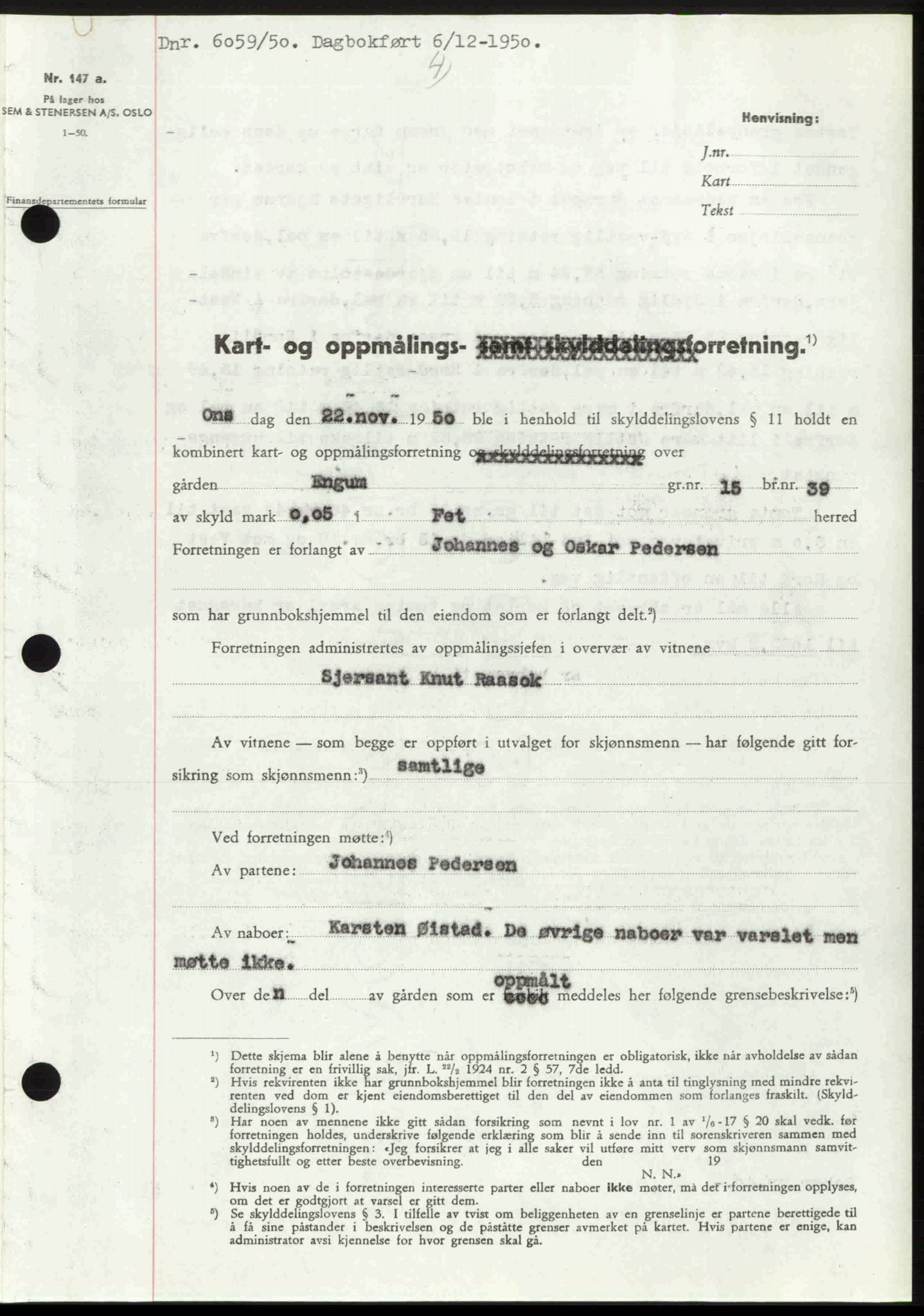 Nedre Romerike sorenskriveri, AV/SAO-A-10469/G/Gb/Gbd/L0032: Mortgage book no. 32, 1950-1950, Diary no: : 6059/1950