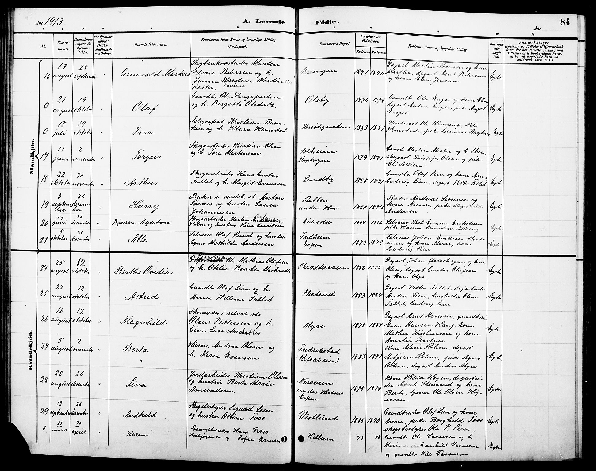 Stange prestekontor, SAH/PREST-002/L/L0011: Parish register (copy) no. 11, 1895-1917, p. 84