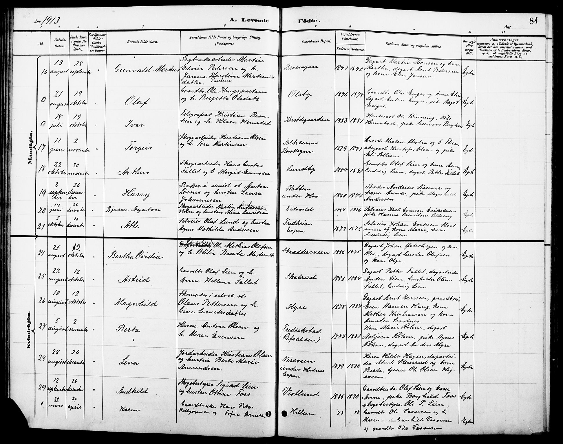 Stange prestekontor, AV/SAH-PREST-002/L/L0011: Parish register (copy) no. 11, 1895-1917, p. 84