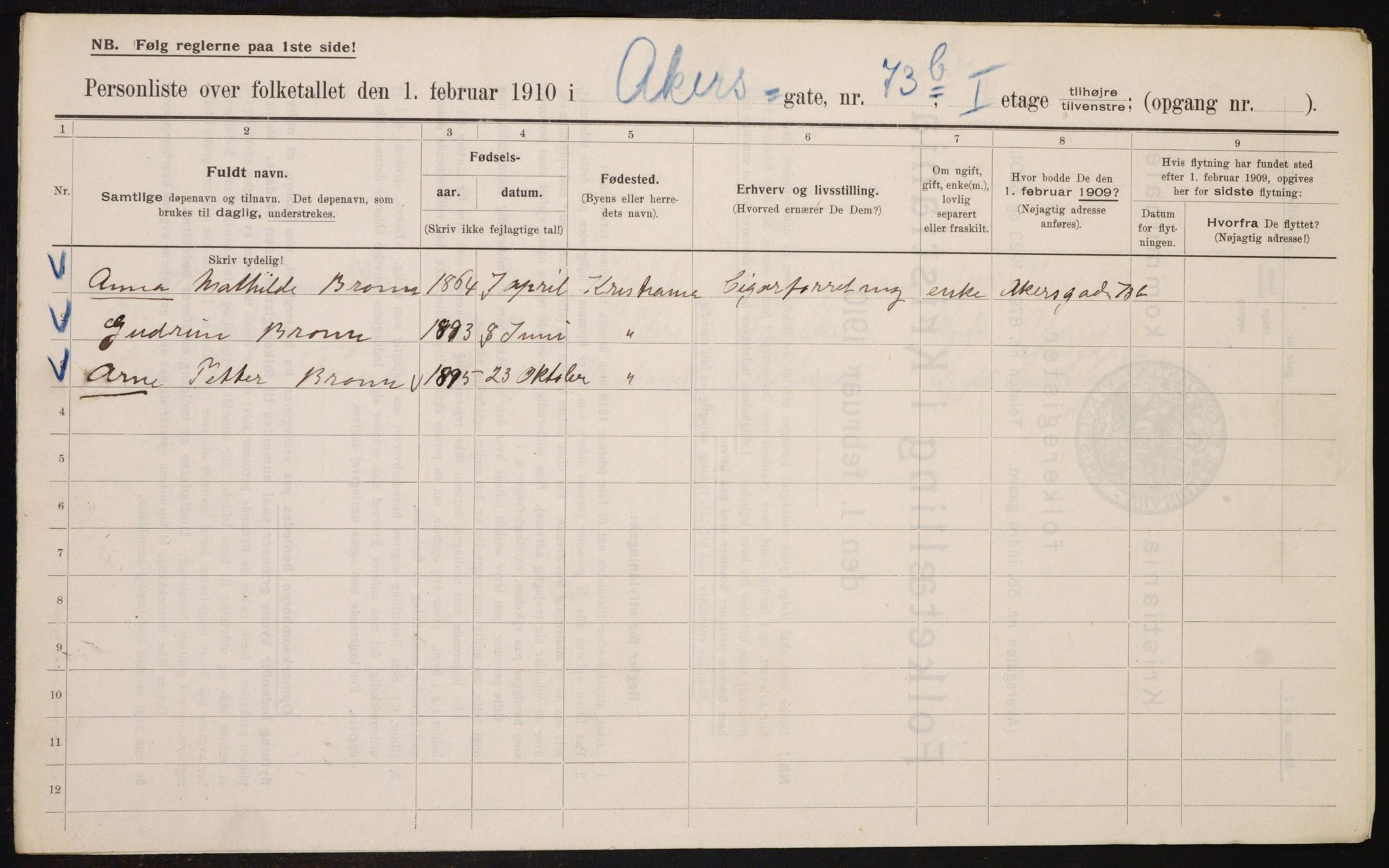 OBA, Municipal Census 1910 for Kristiania, 1910, p. 748