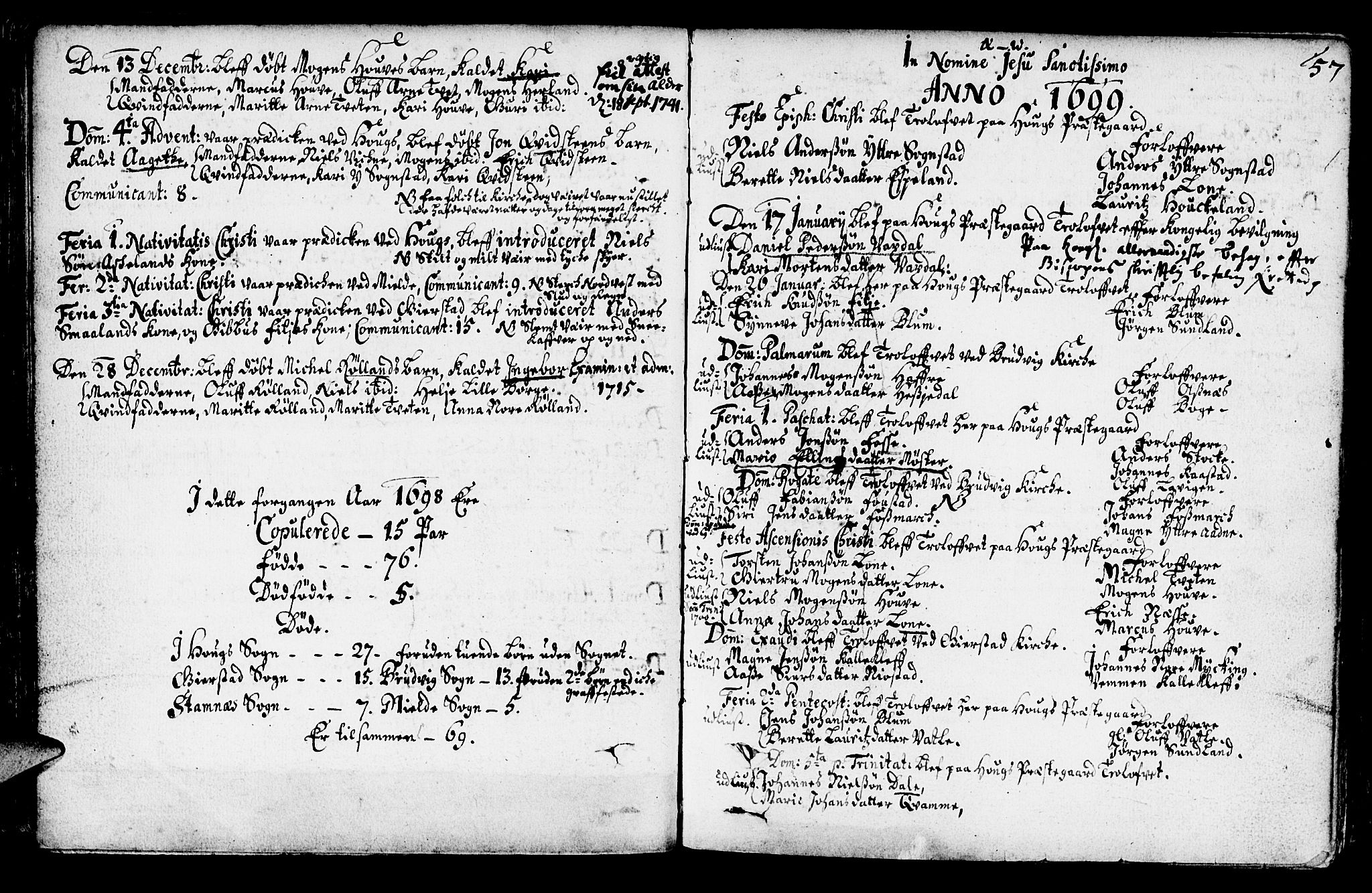 Haus sokneprestembete, SAB/A-75601/H/Haa: Parish register (official) no. A 1, 1691-1712, p. 57
