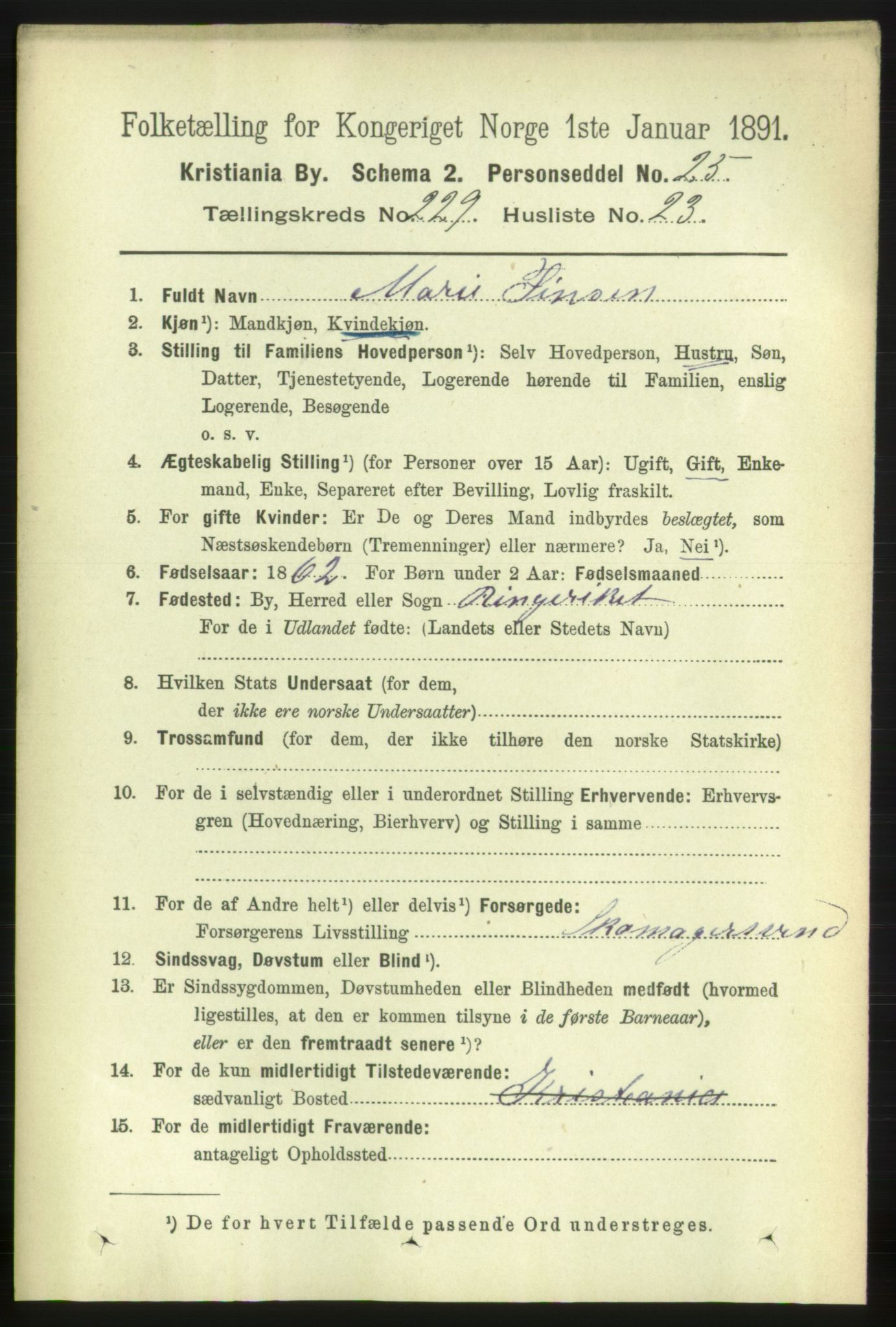 RA, 1891 census for 0301 Kristiania, 1891, p. 141020