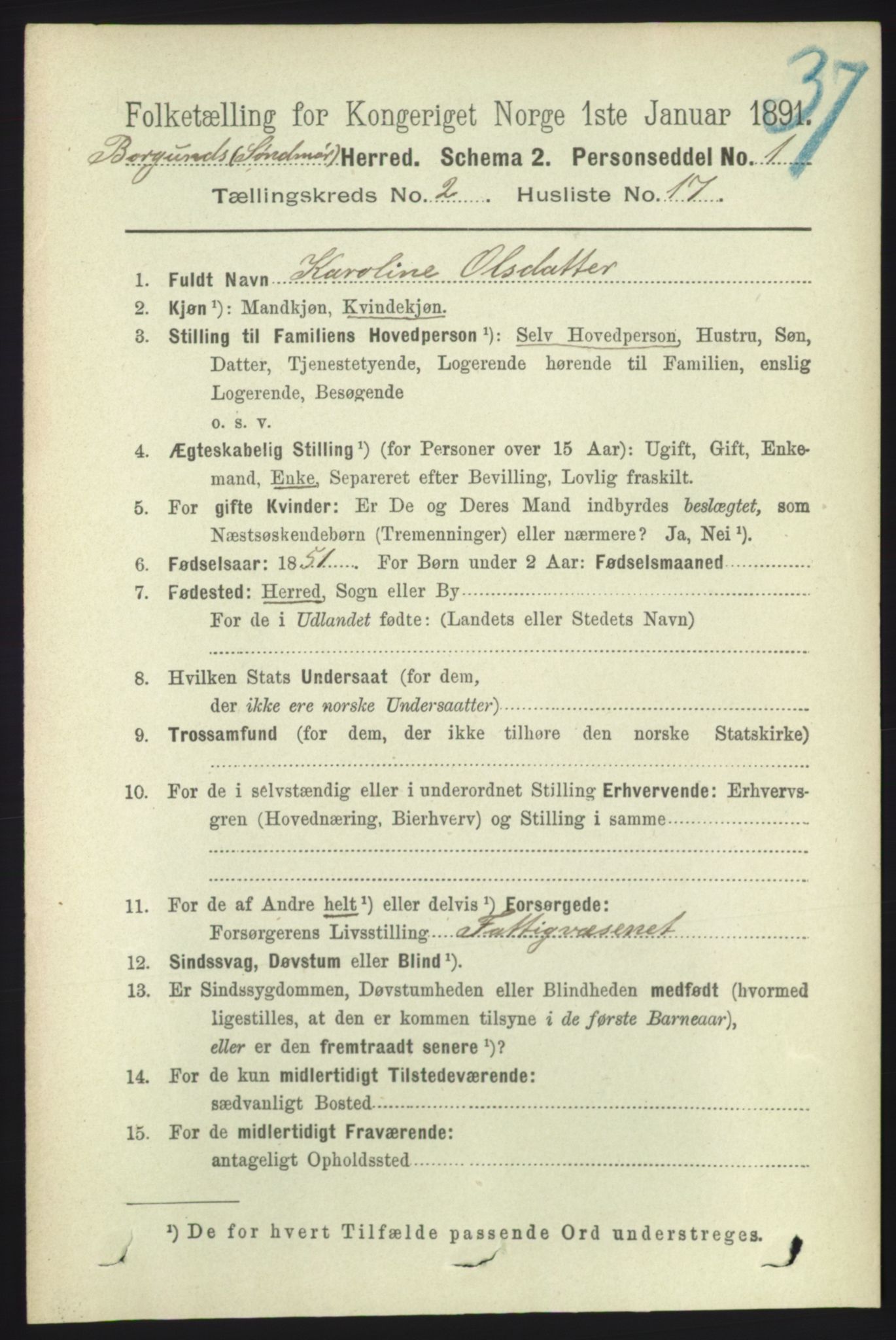 RA, 1891 census for 1531 Borgund, 1891, p. 551