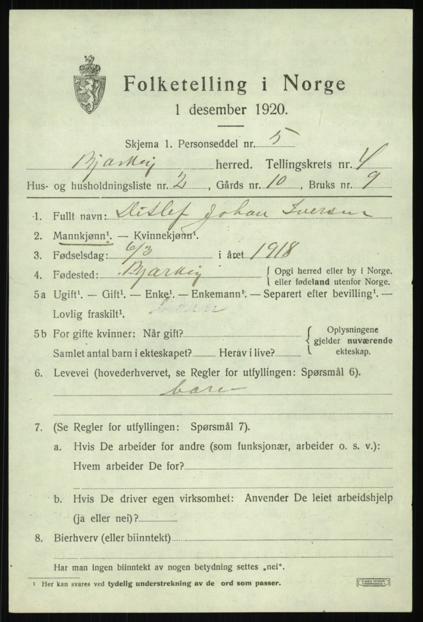 SATØ, 1920 census for Bjarkøy, 1920, p. 2041