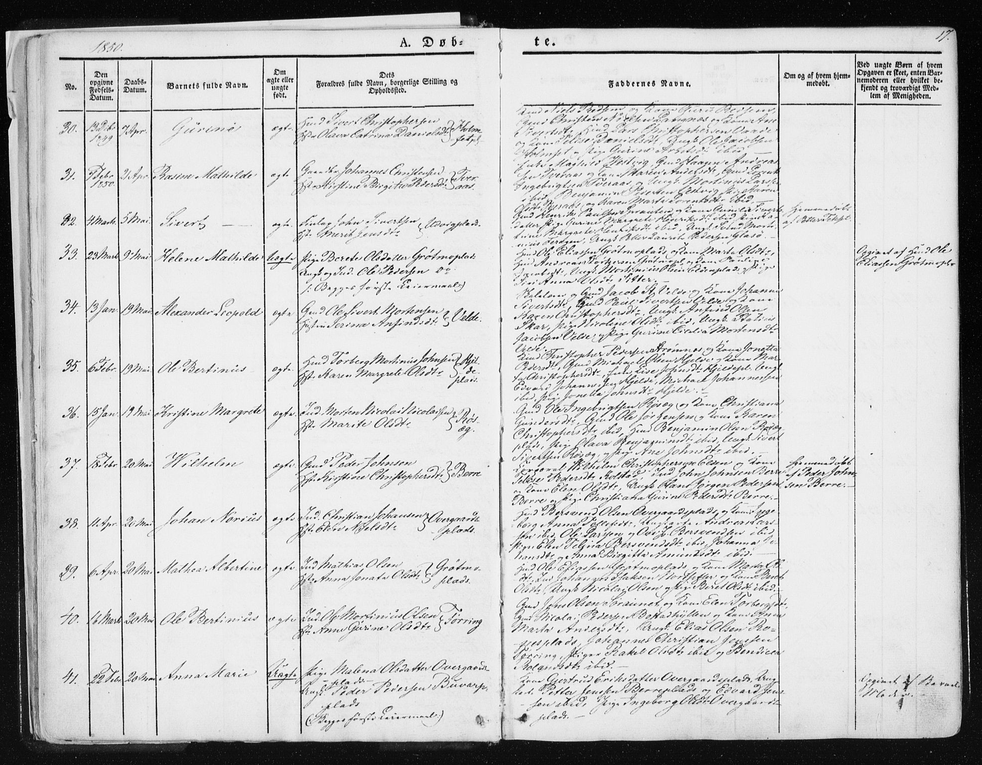 Ministerialprotokoller, klokkerbøker og fødselsregistre - Nord-Trøndelag, AV/SAT-A-1458/741/L0393: Parish register (official) no. 741A07, 1849-1863, p. 17