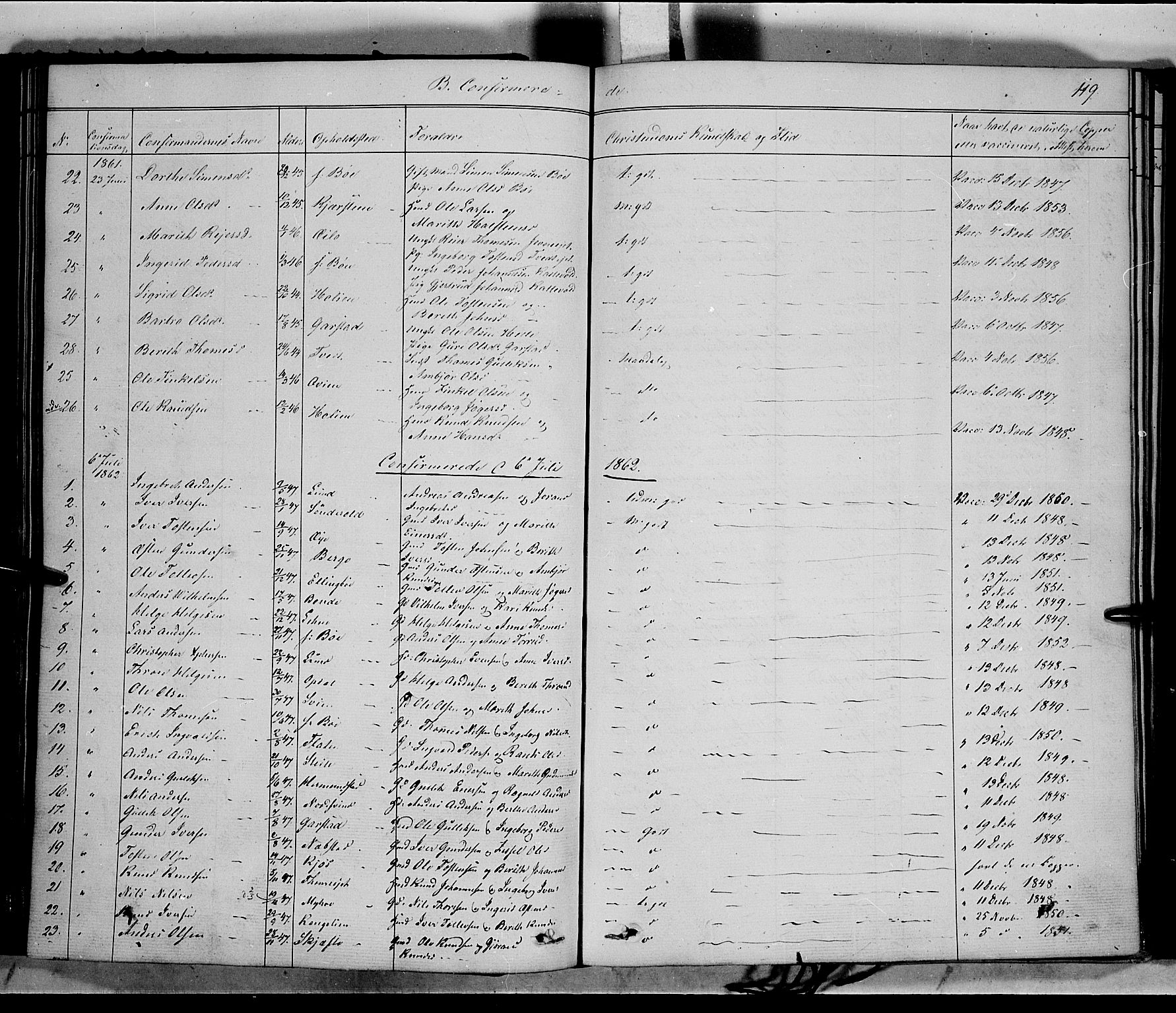 Vang prestekontor, Valdres, SAH/PREST-140/H/Ha/L0006: Parish register (official) no. 6, 1846-1864, p. 119